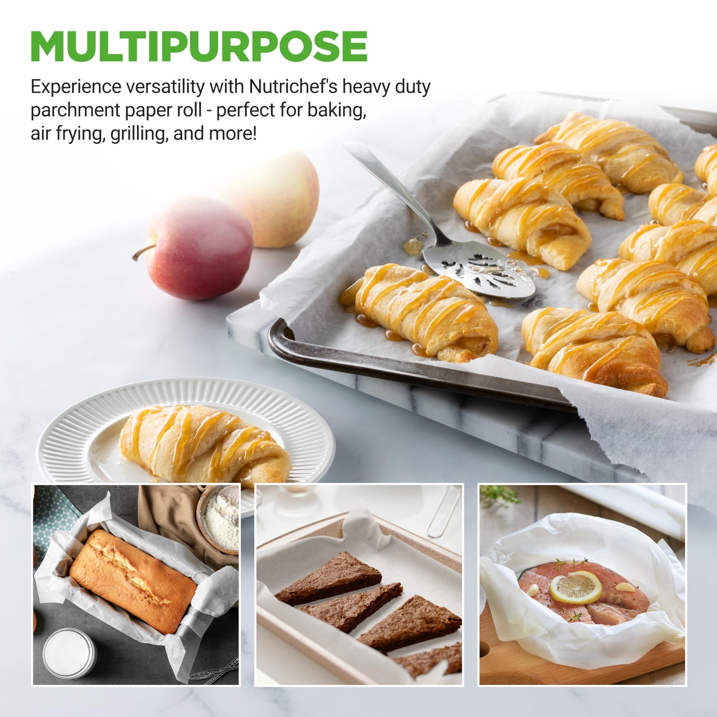 NutriChef 200 Square Foot Parchment Paper Roll | Heavy Duty Parchment Paper Roll for Baking, Easy to Cut & Non-stick Cooking Paper for Cookies, Air Frying & Grilling | Length & Width 160 FT. x 15 IN