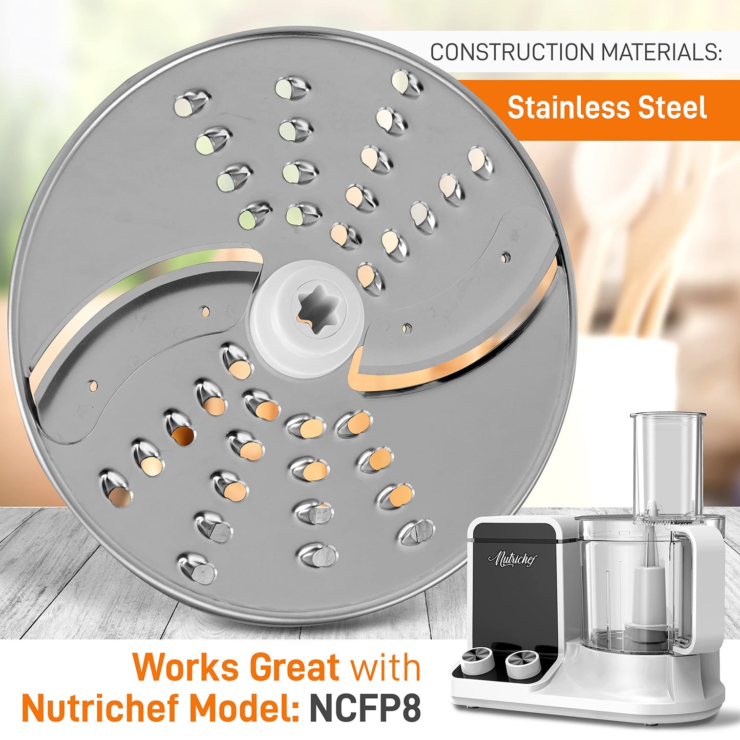 NutriChef Food Processor Slicing/Shredding Disc - Stainless Steel - Compatible with NCFP8 - Detachable & Removable - Dishwasher Safe - Easy to Install & Clean - Berry