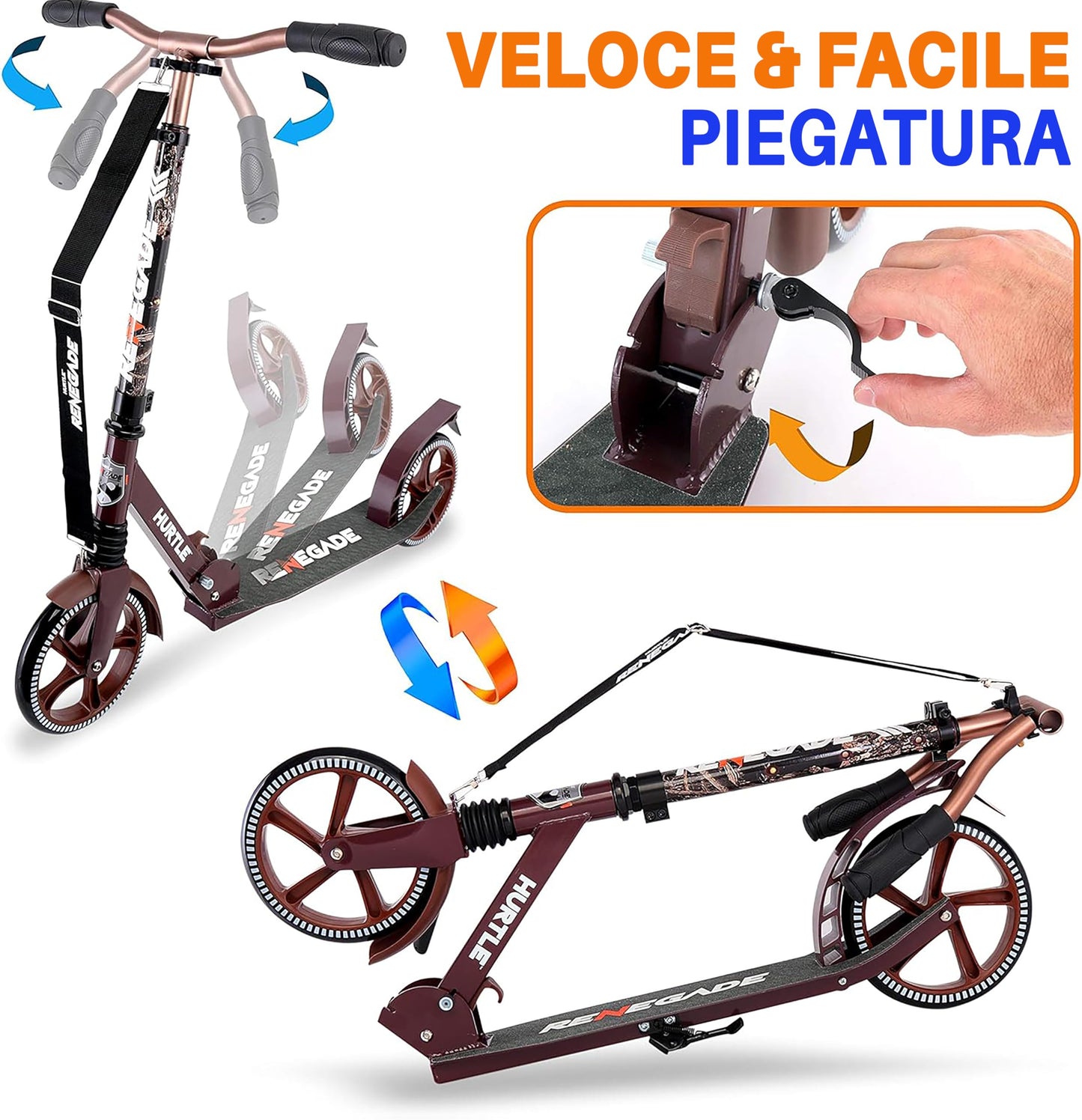 Hurtle Lightweight and Foldable Kick Scooter - Adjustable Scooter for Teens and Adult, Alloy Deck with High Impact Wheels (Real Tree)