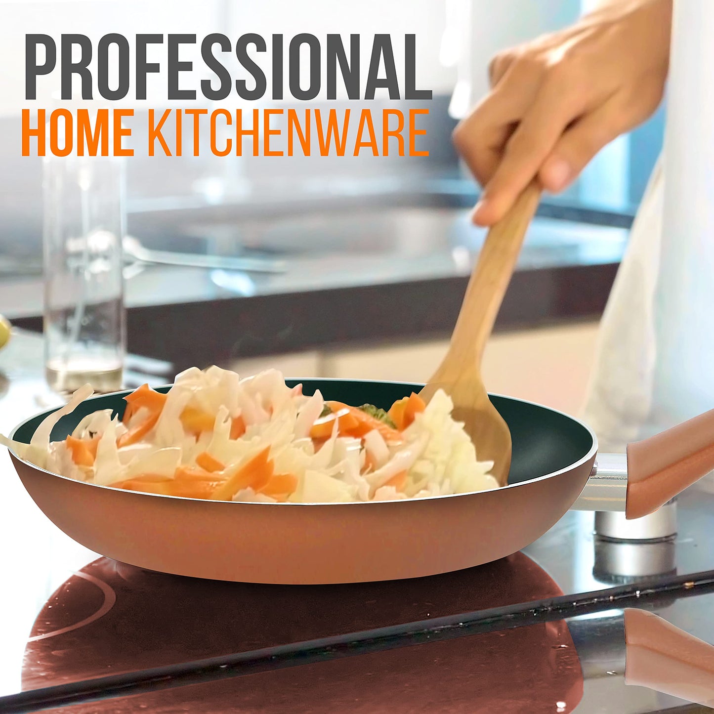 8'' Medium Open Fry Pan - Non-stick High-Qualified Kitchen Cookware with Black Inside and Brown Outside (Works with Model: NCCWA13BR)