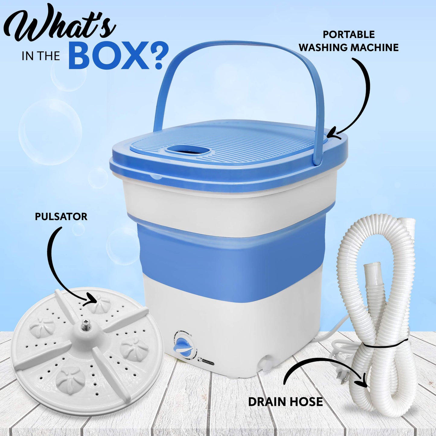 Pyle Portable Mini Lightweight Collapsible Bucket-Perfect for Camping, Travelling, Apartment, Dorm USA Brand-Pure Clean PUCWM33 Foldable Washing Machine, 1, Blue