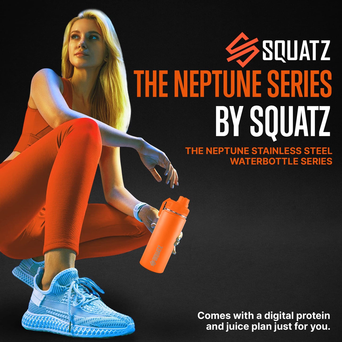 SQUATZ 40 Oz Neptune Series Steel Water Bottle, Stainless Double Wall Vacuum Insulated Flask with Handle Strap, Durable and Elegant Leak Proof Wide Mouth Thermos for Gym, Travel, Hiking, and Camping