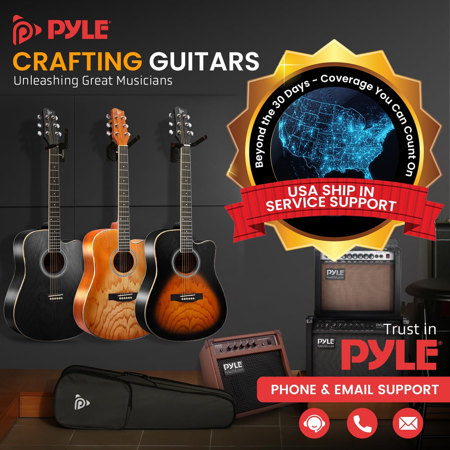 Pyle Steel String Acoustic Guitar Kit, 41" Full Size Cutaway with Ashtree Top, Open Pore Finish, Premium Accessory Set with Armored Gig Bag, Cherry Burst Matte