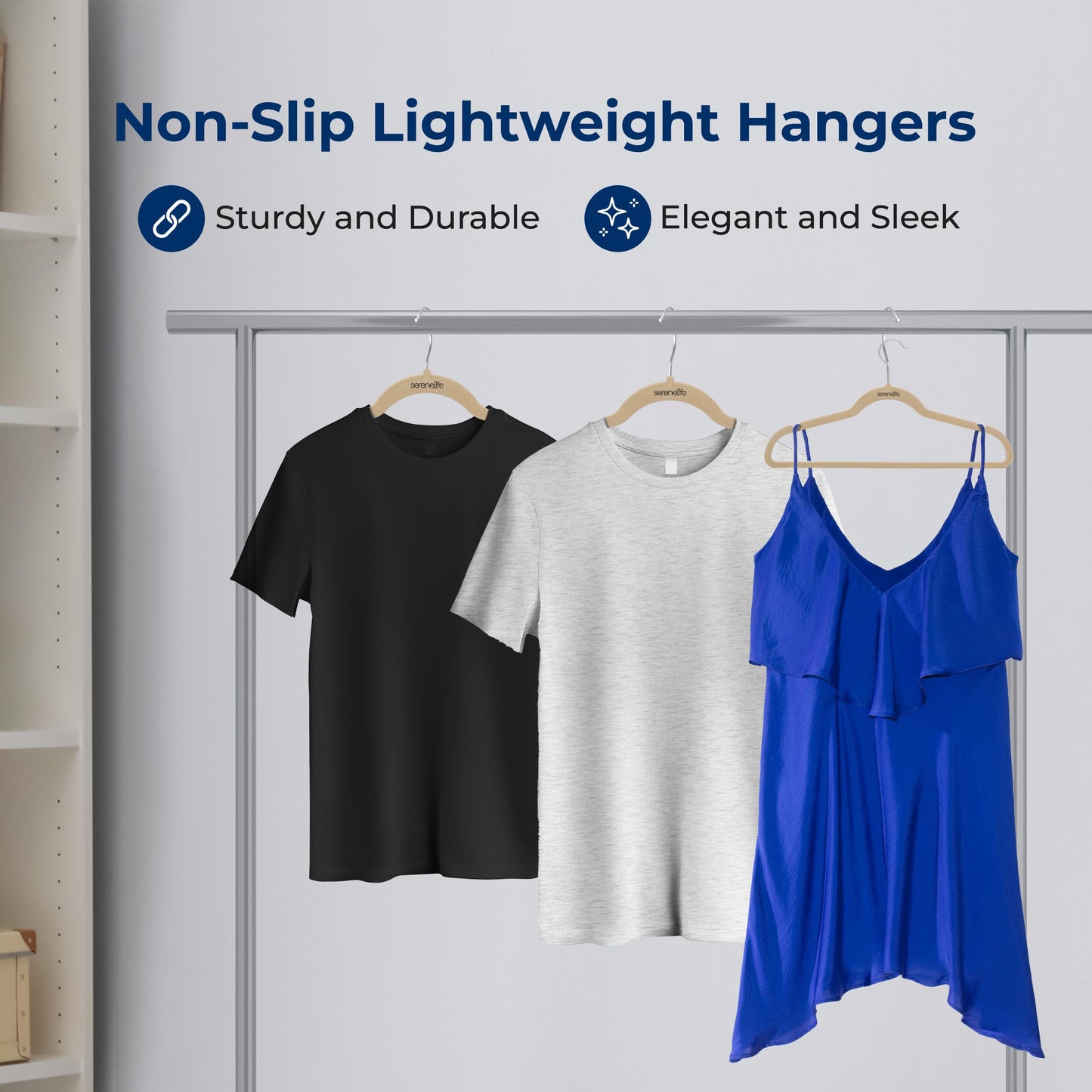 SereneLife 50 Pack Velvet Hangers - Non-Slip, 360° Swivel Hook - Ultra-Thin, Lightweight Velvet Hangers for Shirts, Sweaters, Hoodies, Kids Clothes & Dresses - Space-Saving