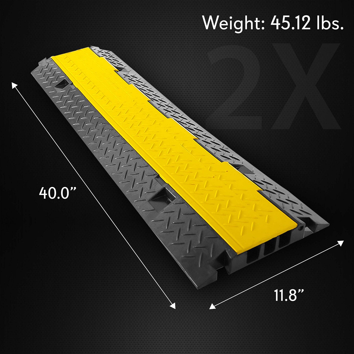Cable Protector Floor Cover Ramp - 3 Channel Cable Protector Rubber Floor Cord Concealer - Heavy Duty Cable Protector Wire/Hose/Pipe Hider Driveway Protective Covering Armor - Pyle PCBLCO105X2 (Pair)