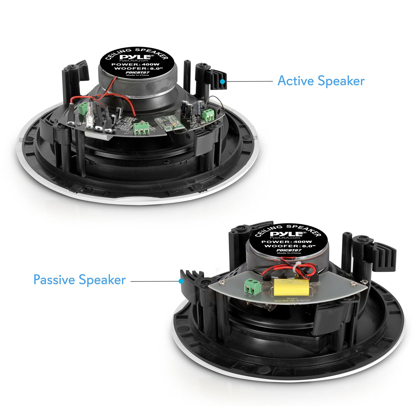Pyle Pair 8.0” Bluetooth Universal Flush Mount In-wall In-ceiling 2-Way Speaker System Dual Polypropylene Cone & Polymer Tweeter Stereo Sound 400 Watts (PDICBT87) , Black
