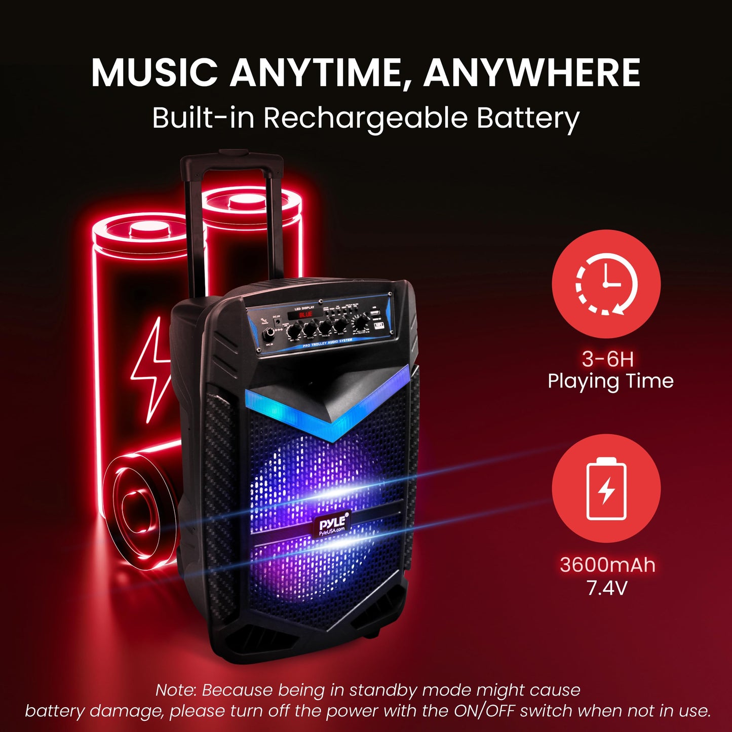 Pyle Portable Bluetooth PA Speaker System - 600W Rechargeable Outdoor Bluetooth Speaker Portable PA System w/ 10” Subwoofer 1” Tweeter, Recording Function, Mic In Party Lights USB/SD Radio