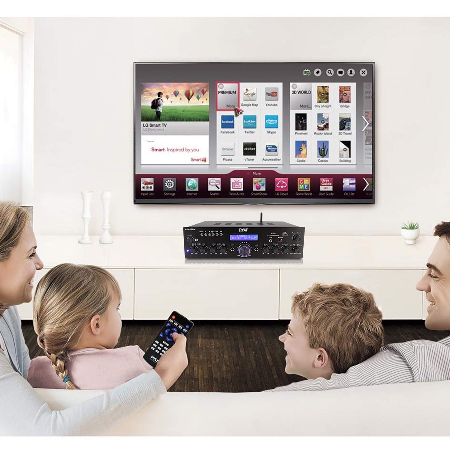 Pyle 200W Wireless Bluetooth Power Amplifier - Dual Channel Stereo Receiver with USB Flash Reader - SD Card - AUX - MIC IN w/ Echo - Radio - Home Theater - Studio Use - RCA Output - PDA65BU