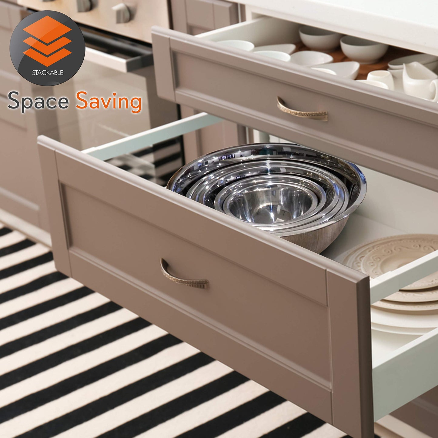 NutriChef 6-Piece Stainless Steel Mixing Bowls - Premium Stackable Nesting Bowls - Kitchen Essentials for Food Prep, Marinating, Mixing Salad, & More - Dishwasher Safe