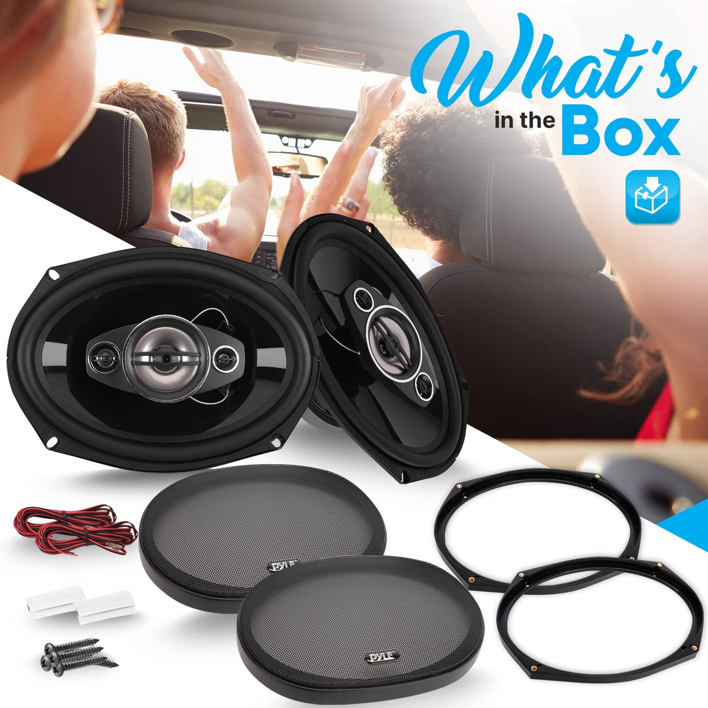 Pyle 6x9"/7x10" car Speakers 4-Way Quadriaxial Full Range Sound Audio - Butyl Rubber Surround, 500W w/ 4Ohm Impedance & 3/4'' Piezo Tweeters - Black Pair