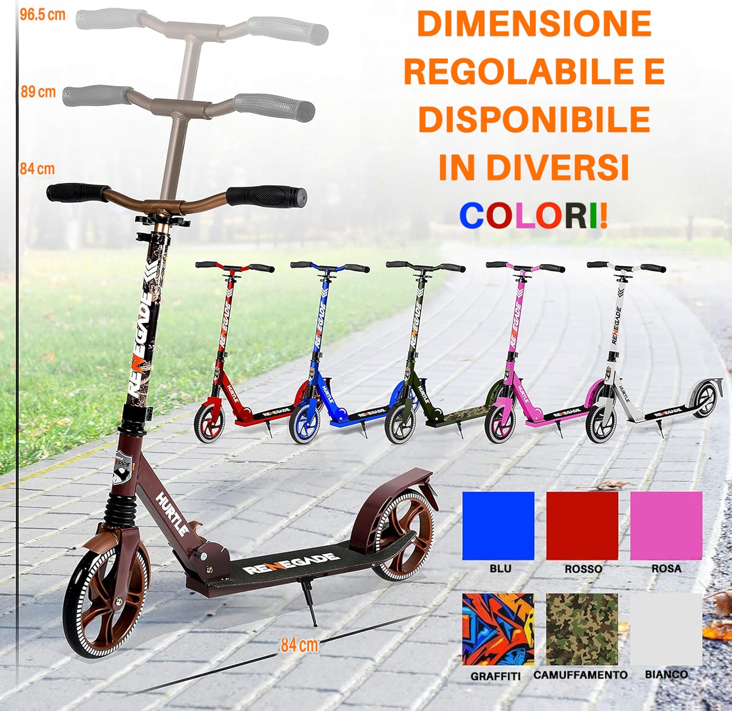 Hurtle Lightweight and Foldable Kick Scooter - Adjustable Scooter for Teens and Adult, Alloy Deck with High Impact Wheels (Real Tree)