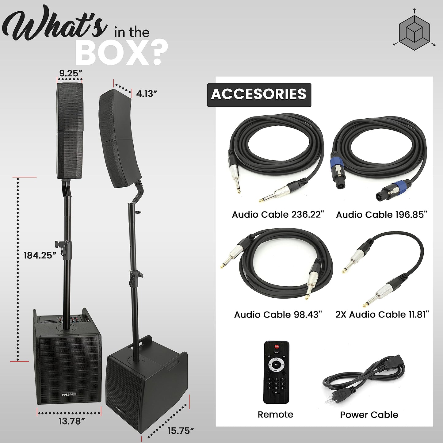 Pyle Line Array Column Speaker - Professional and Compact Sound System with 12 inch Speaker Subwoofer, Streaming, Built-in Digital Audio Amplifier with 5 Band Graphic Equalizer