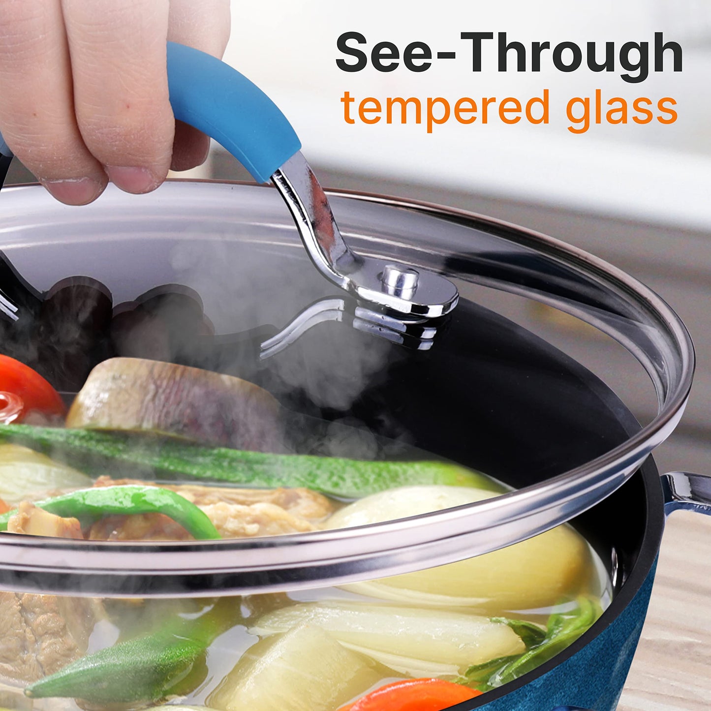 Dutch Oven Pot Lid - See-Through Tempered Glass Lids (Works with Models: NCCW11BL & NCCW11BD)