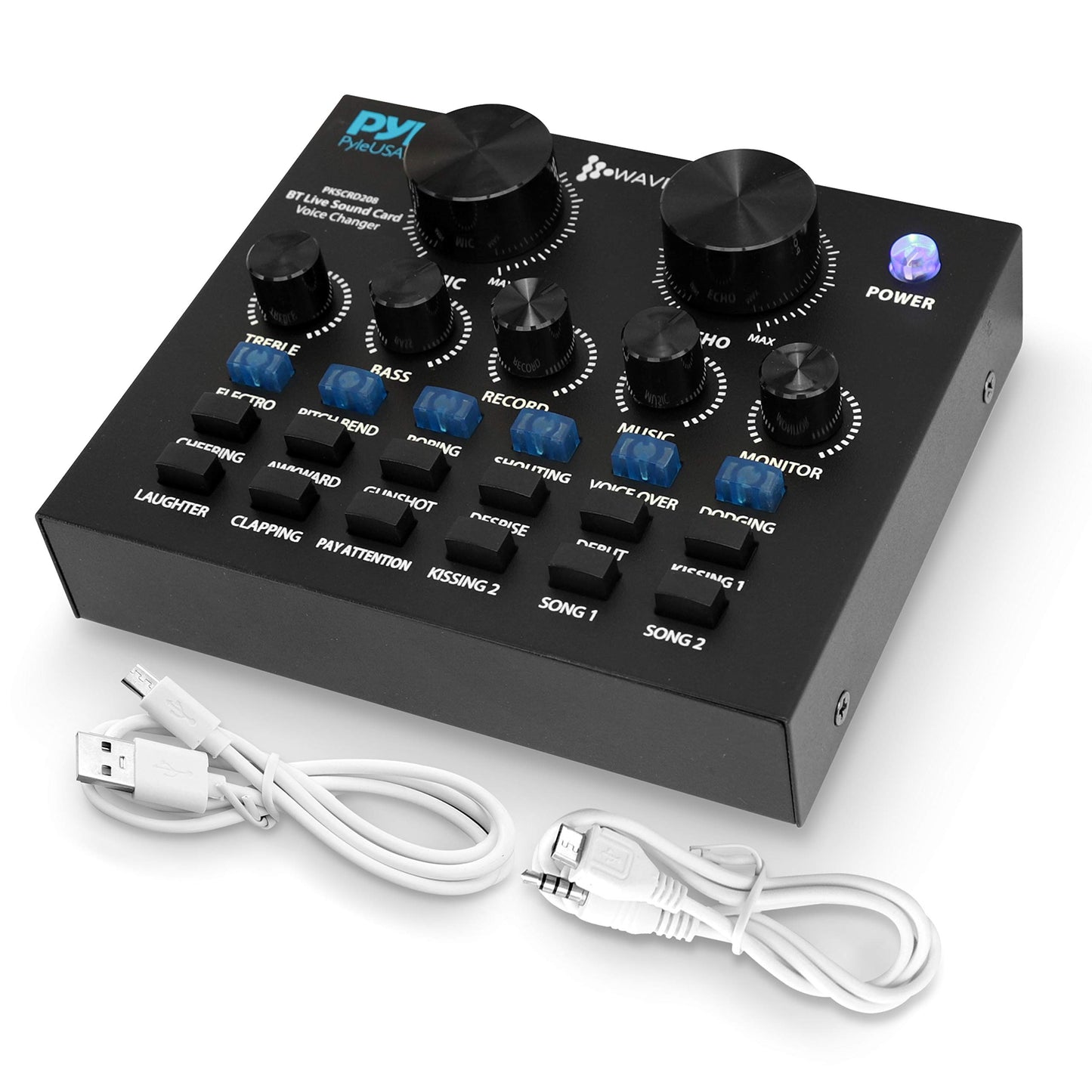 Pyle PKSCRD208 Bluetooth Mini Audio Interface Podcast Mixer Sound Card - Live Streaming for PC Computer iPhone Broadcasting | Voice Changer V8 with 12 Sound Effects,3 Inputs, Mic Input