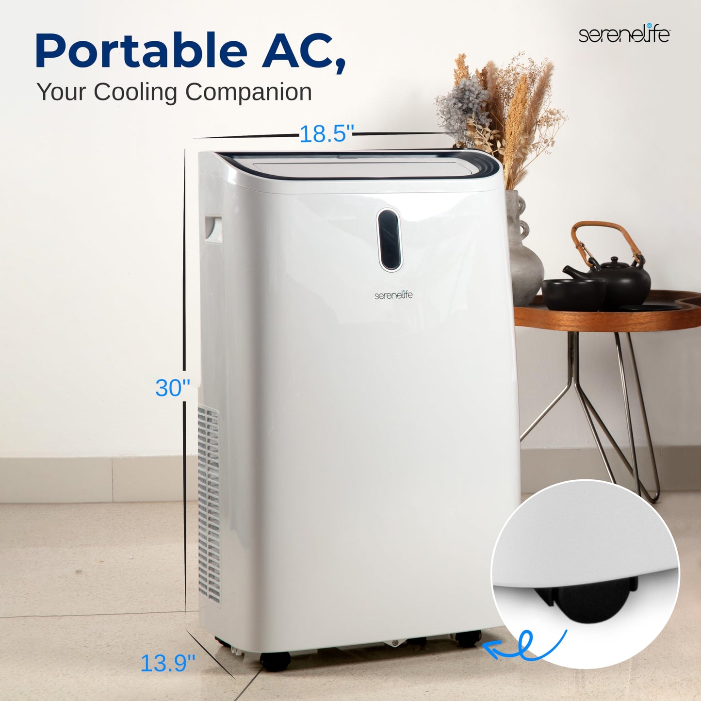 SereneLife SLPAC406W Portable Air Conditioner-14000 Capacity (ASHRAE) Compact Home A/C Cooling Unit with Built-in Dehumidifier & Fan Modes, Includes Window Mount Kit (White), 14,000 BTU