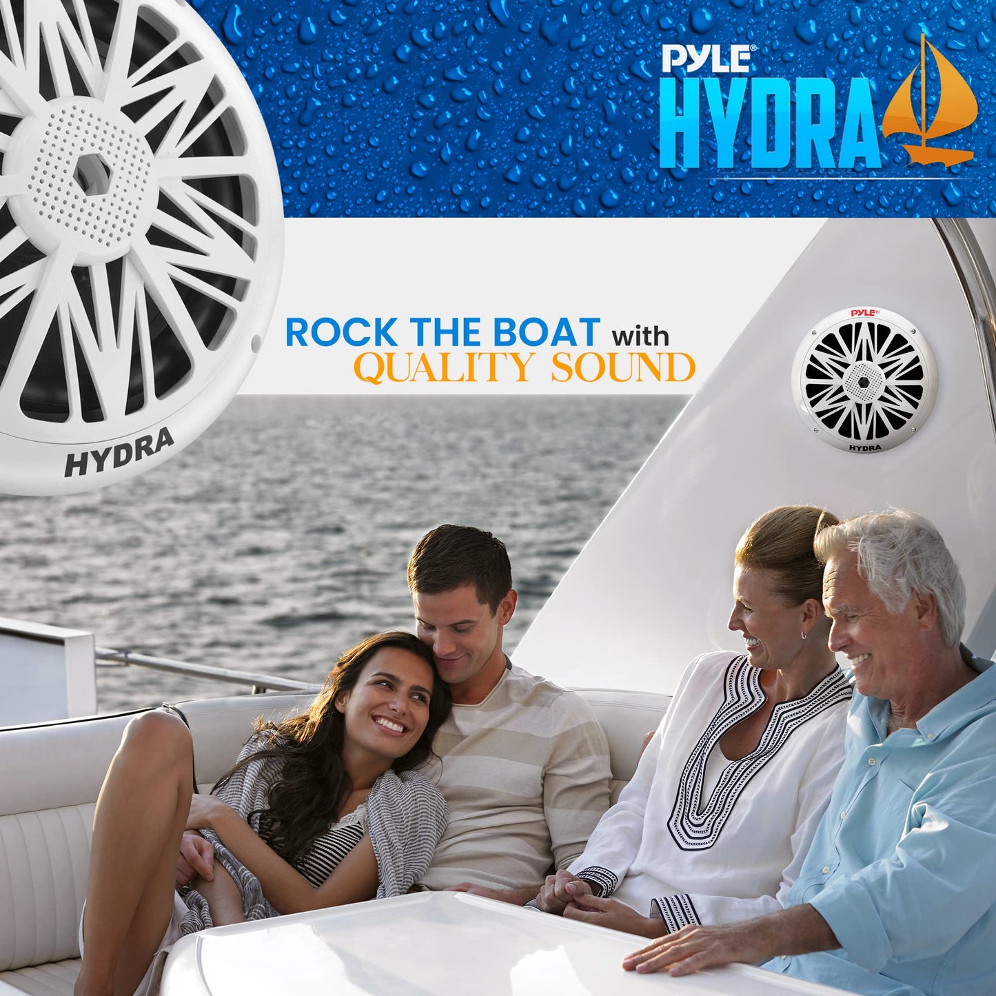 Pyle Marine Speakers, Waterproof, Weather Resistant, 8 Inch Dual, 10 Inch Outer Frame, 300 Watt Power, Poly Carbon Cone, Cloth Surround, Includes Mounting Hardware and Wires, White, PLMR82