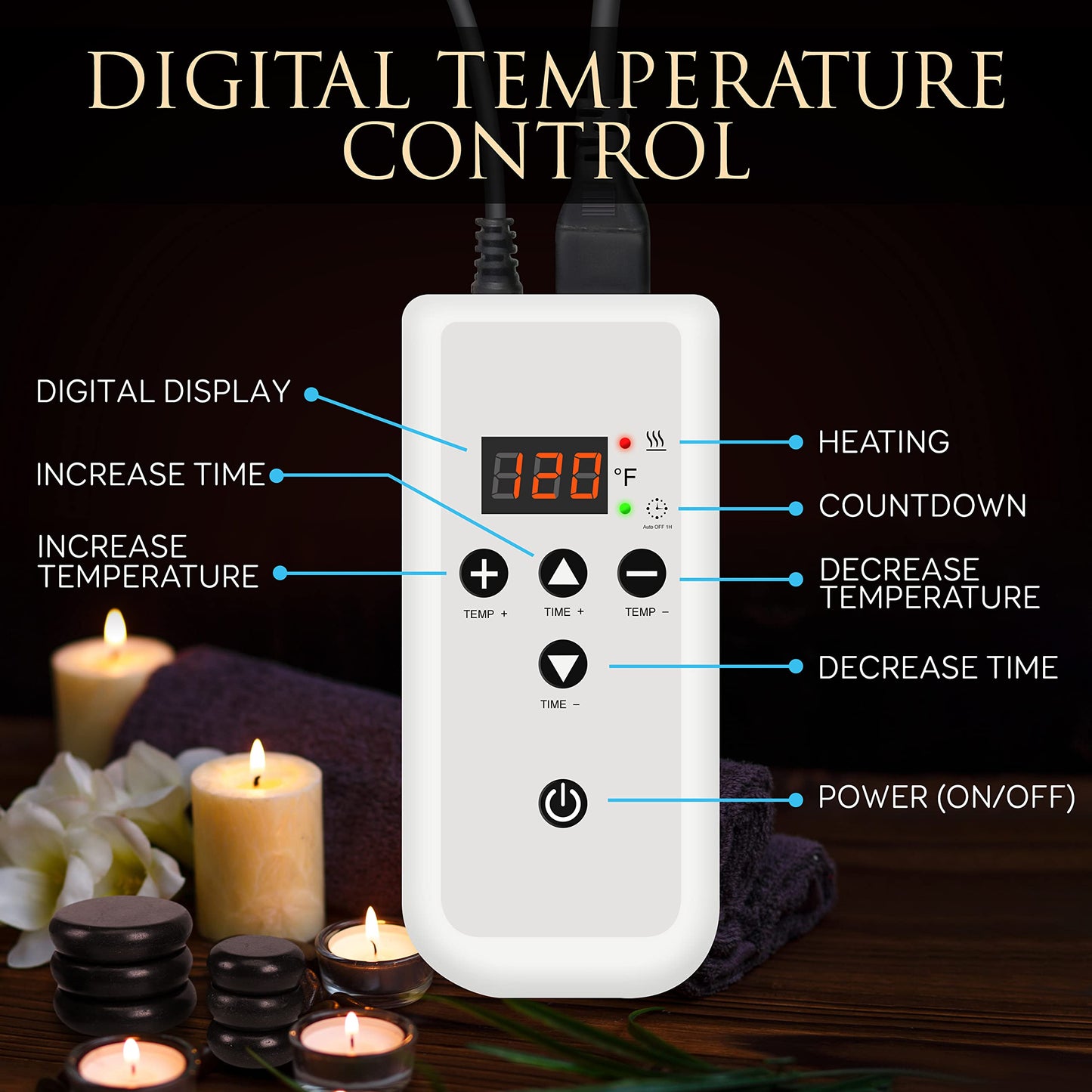 SereneLife Bamboo Massage Sticks Warmer Set with Portable Heating Bag, Electric Professional Massager Heating Therapy Kit with Digital Temperature Controller, 8 Bamboo Massage Sticks (Black)