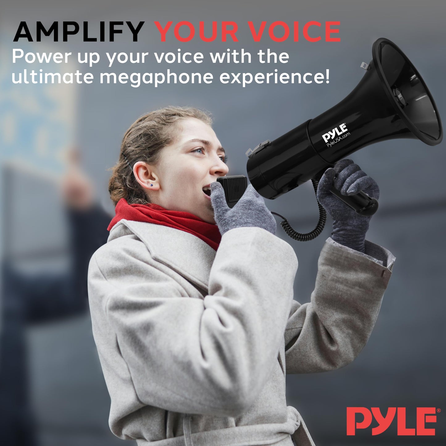 Pyle 100-Watt Square Megaphone Bullhorn, Lightweight and Portable Loudspeaker Horn with Aux (3.5mm) Input for MP3/Music, Automatic Siren, Whistle, MIC/Talk (Black), 1500 Square Yards Projection Range
