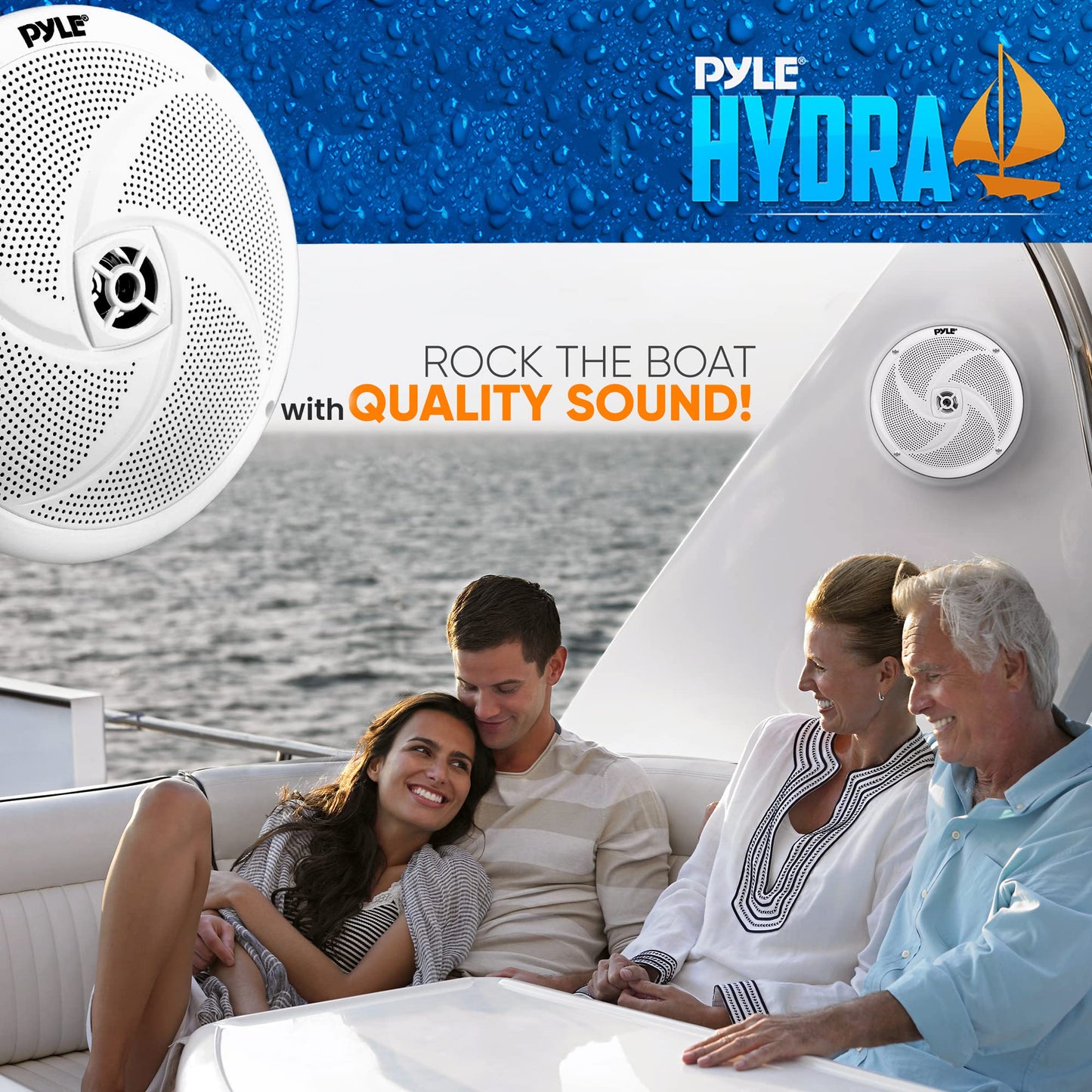 PyleUsa 8” Marine Vehicle Speakers Dual 2-Way 320W 4 Ohm Low Profile Waterproof Car Component Speaker System, 8 Oz Magnet, Voice Coil, for Custom Audio Boat, Truck, Watercraft, Mobile,Off-Road (White)