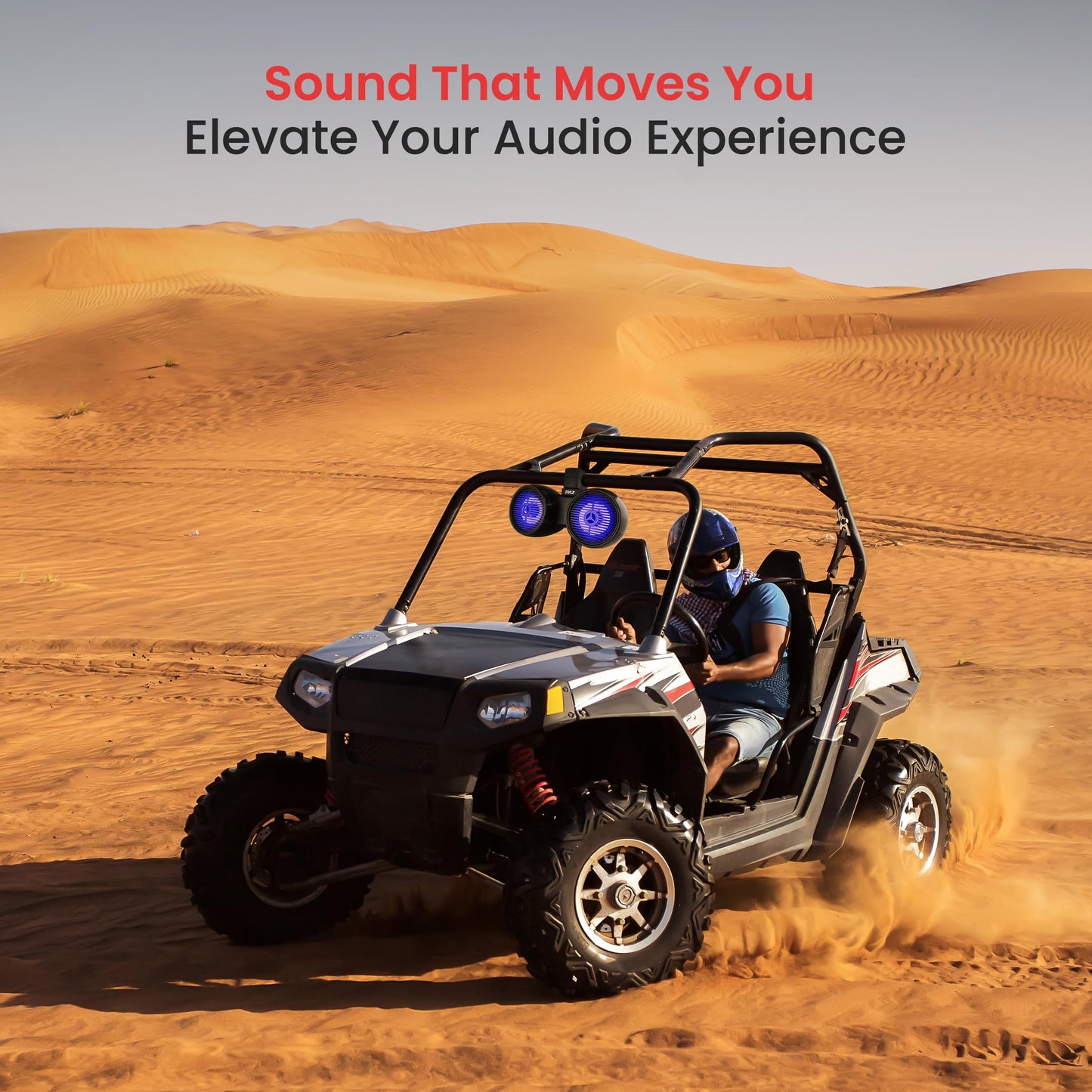 Pyle Dual Bluetooth Off-Road Speakers - 8” 300W 2-Way Marine Waterproof Wakeboard Tower Sound System w/LED Light, Full Range Outdoor Stereo Speaker for Car ATV Jeep Boat, Includes Brackets (Black)