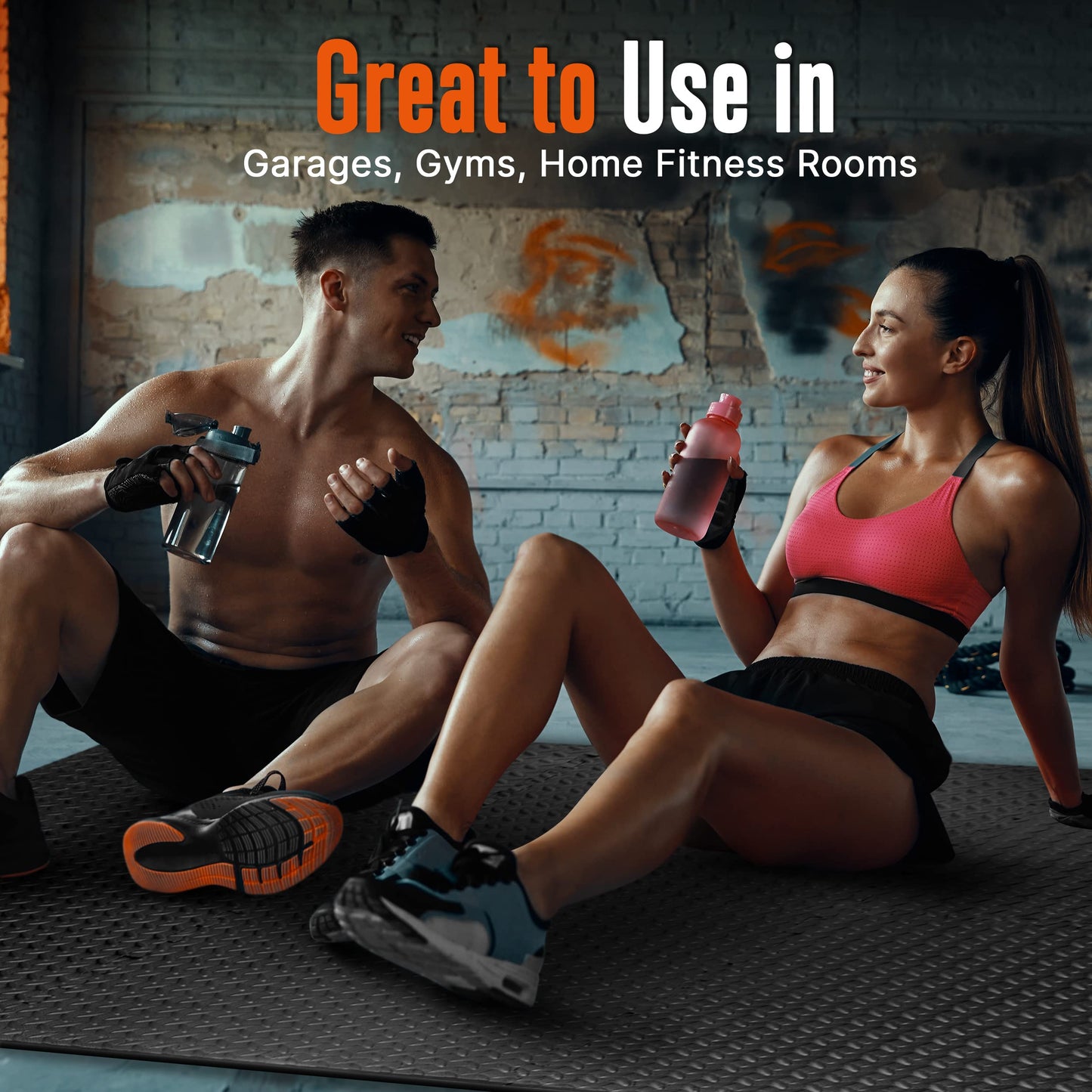 SQUATZ Thick Puzzle Exercise Mat, 6 Pcs EVA Foam Interlocking Tiles Protective Flooring for Gym Equipment and Cushion for Workouts, Durable Non-Skid Texture, Easy to Assemble, Black