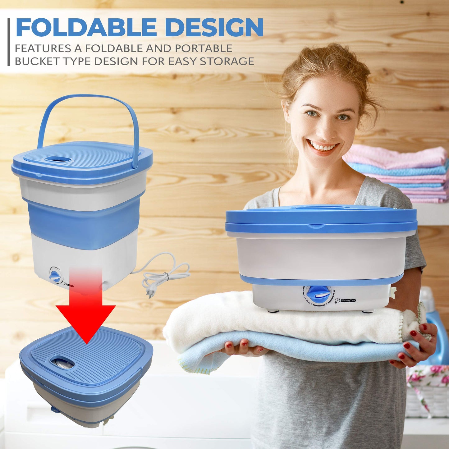 Pyle Portable Mini Lightweight Collapsible Bucket-Perfect for Camping, Travelling, Apartment, Dorm USA Brand-Pure Clean PUCWM33 Foldable Washing Machine, 1, Blue