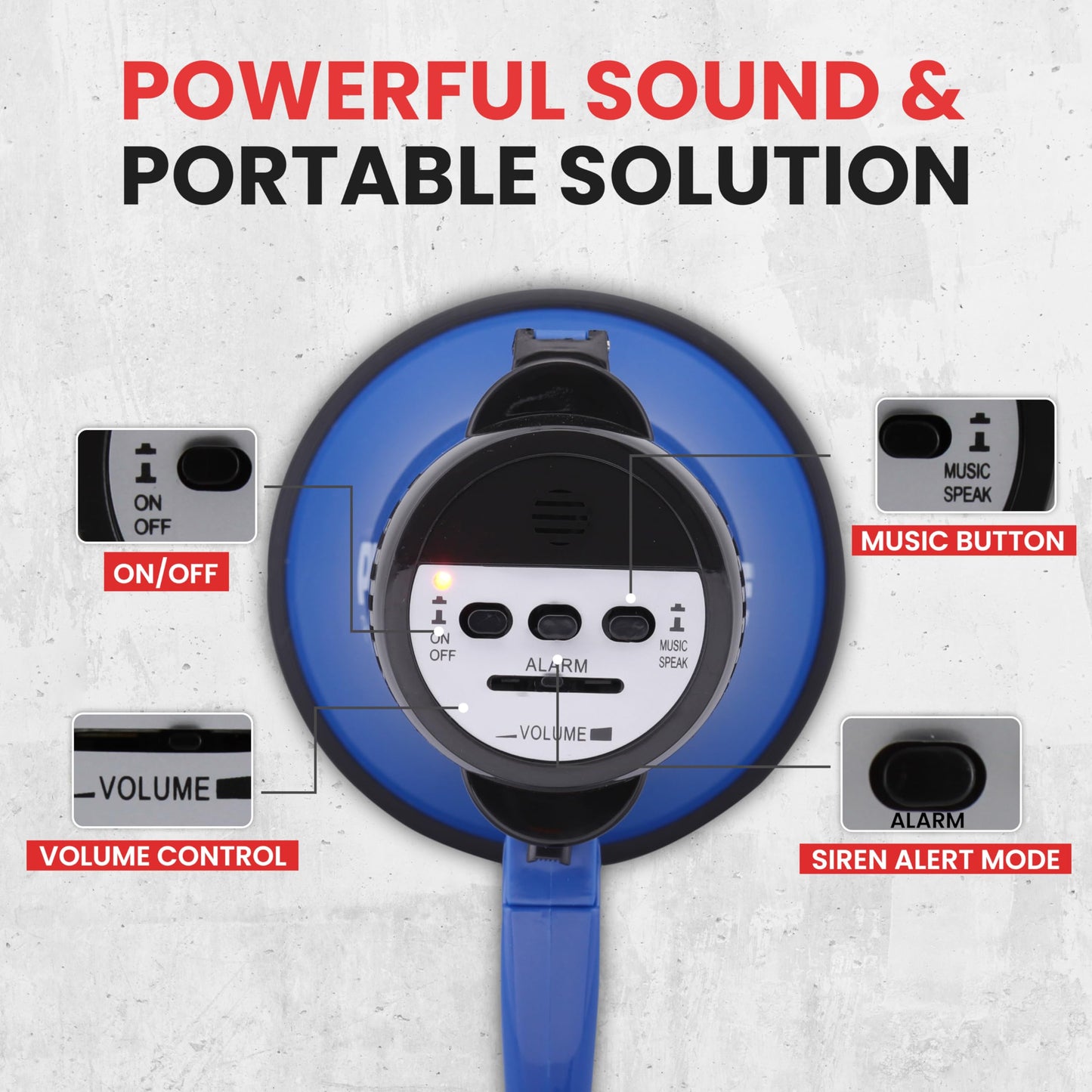 Pyle Compact Battery-Operated Megaphone with Siren - 30 Watt Power, Microphone, 2 Modes, PA Sound, Bullhorn, Foldable Handle for Cheerleading, Police Use (Blue)