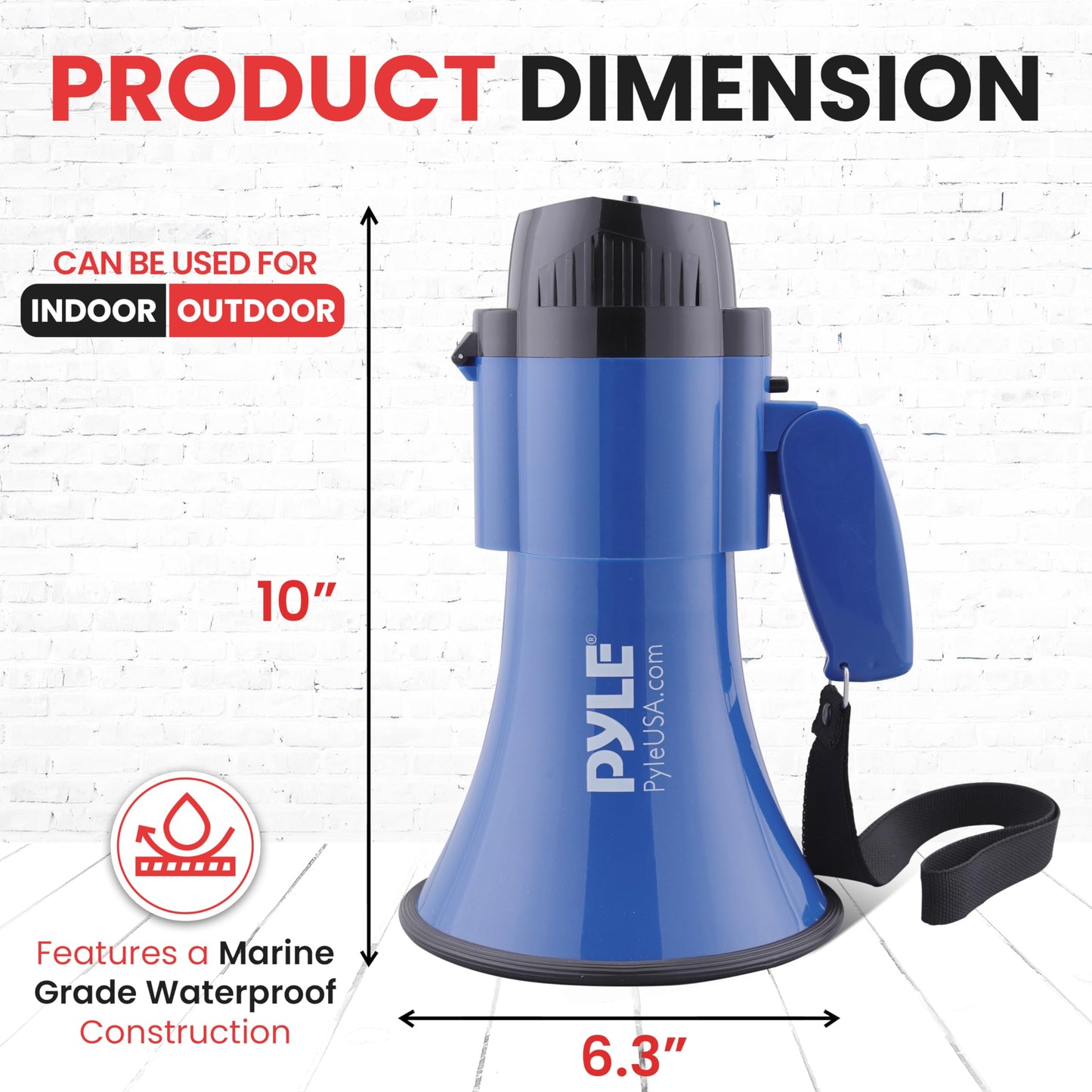 Pyle Compact Battery-Operated Megaphone with Siren - 30 Watt Power, Microphone, 2 Modes, PA Sound, Bullhorn, Foldable Handle for Cheerleading, Police Use (Blue)