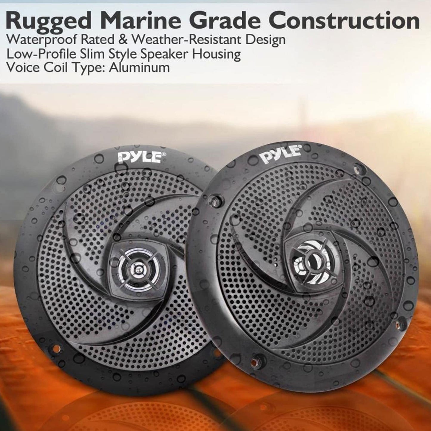 Pyle Waterproof Rated Marine Speakers - 4'' 2 Way Off-Road Vehicles & Weather Resistant Outdoor Audio Stereo Sound System w/ LED Lights, 100W Power, & Low Profile Slim Style, Pair, Black-PLMRS43BL