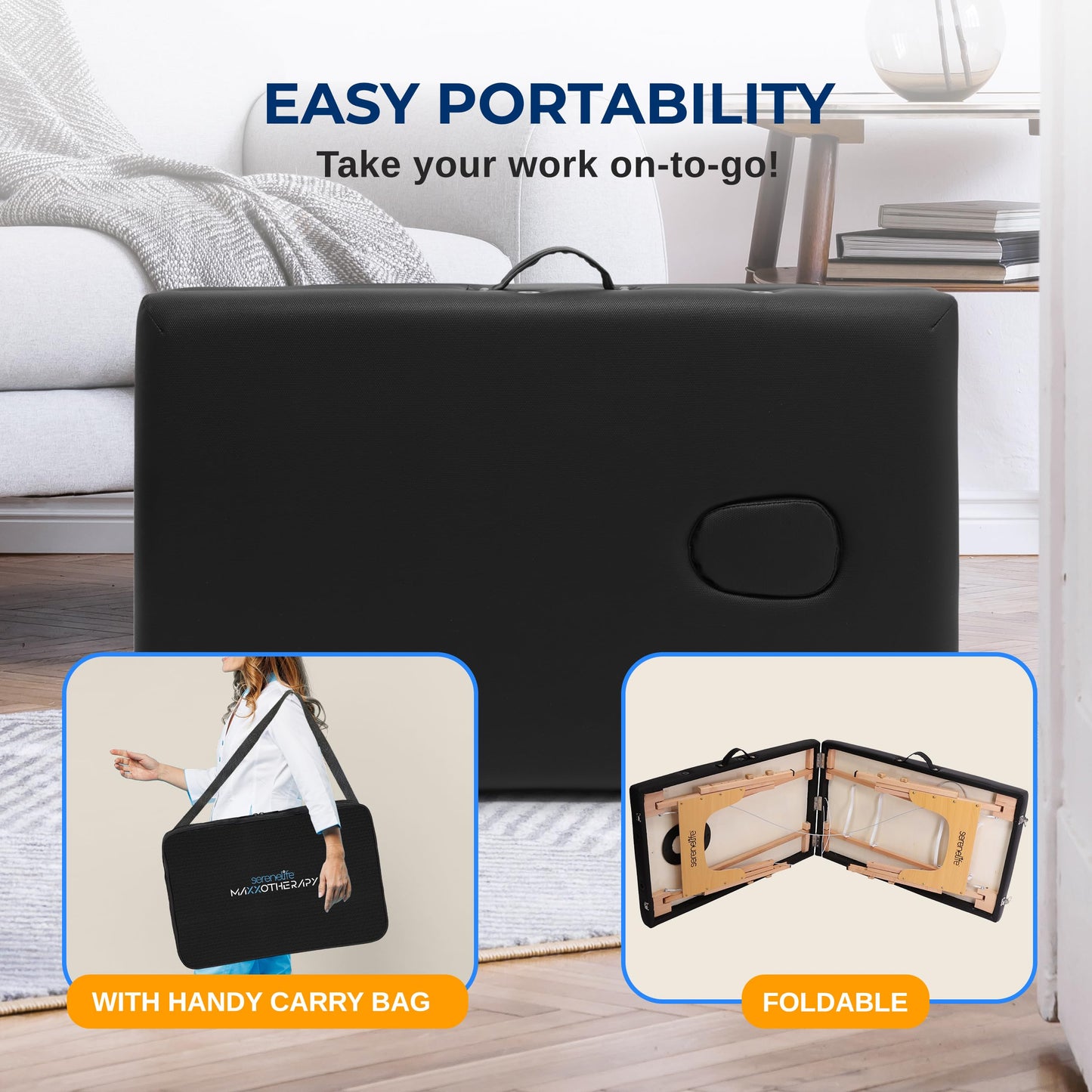 SereneLife Portable Massage Table, Professional Adjustable Folding 3 Sections Massage Bed with Carrying Bag, Lash Bed Ideal for Beauty Salon, Physical Therapy, Tattoo Parlor, Spa & Facial Treatment