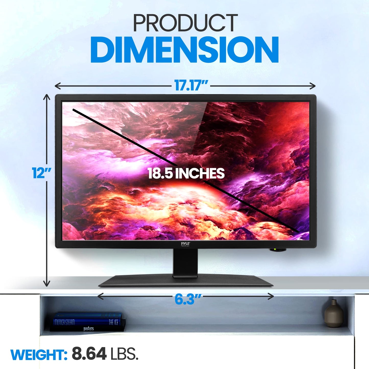 Pyle 18.5 Inch 768p LED RV Television - Flat Screen Monitor LED TV w/HDMI, RCA, Multimedia Disk Combo, 12V/24V Car Adapter, Full Range Stereo Speaker, Wall Mount, Works w/PC, Includes Remote Control