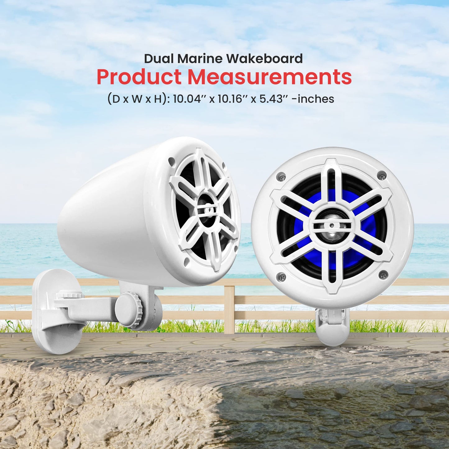 Pyle 4” Waterproof Off-Road Speakers - 150W 2-Way Marine Woofer Sound System w/ 360° Rotatable Bracket, Full Range Outdoor Audio Stereo Speaker for Motorcycle ATV Jeep Boat, Includes Brackets (White)