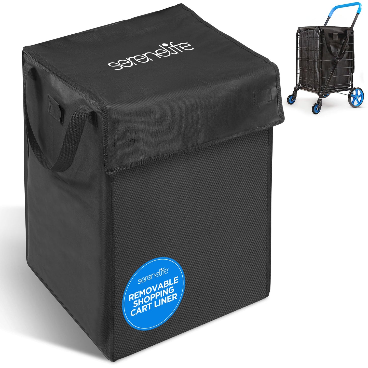 SereneLife Removable Shopping Cart Liner - 12.60" x 15.35" x 19.50" Waterproof and Tear-Resistant, 600D Oxford Fabric for Groceries, Laundry, Luggage, Works Great with Foldable Shopping Carts