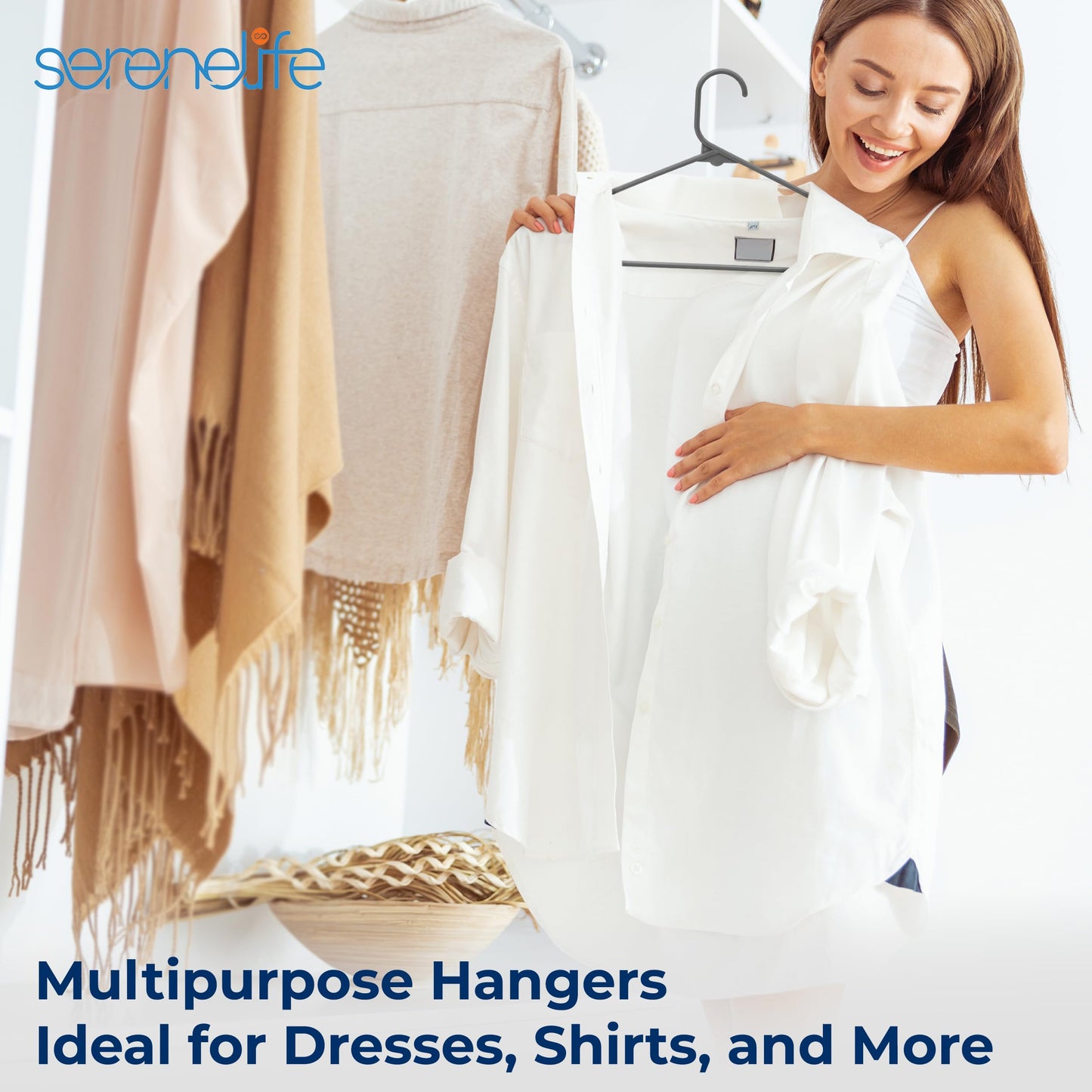 SereneLife Premium 20 Pack Plastic Hangers, Lightweight, Durable, Space Saving Clothes Organizers, Suitable for Shirts, Sweaters, Hoodies, Dresses, Kids Clothes, Good for Home Organization (Gray)