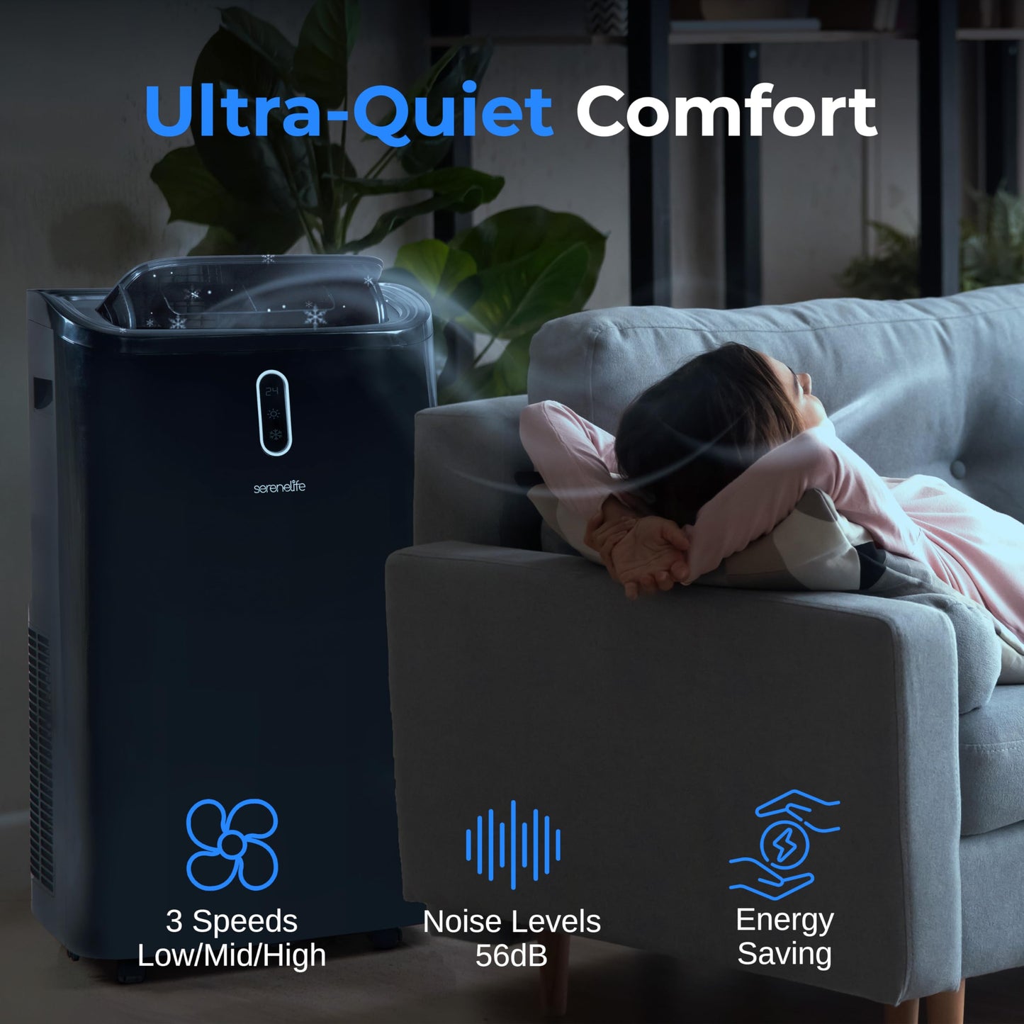 SereneLife SLPAC242B Portable Air Conditioner-12000 BTU Capacity (ASHRAE) Compact Home A/C Cooling Unit with Built-in Dehumidifier & Fan Modes, Includes Window Mount Kit (Black), Stadard