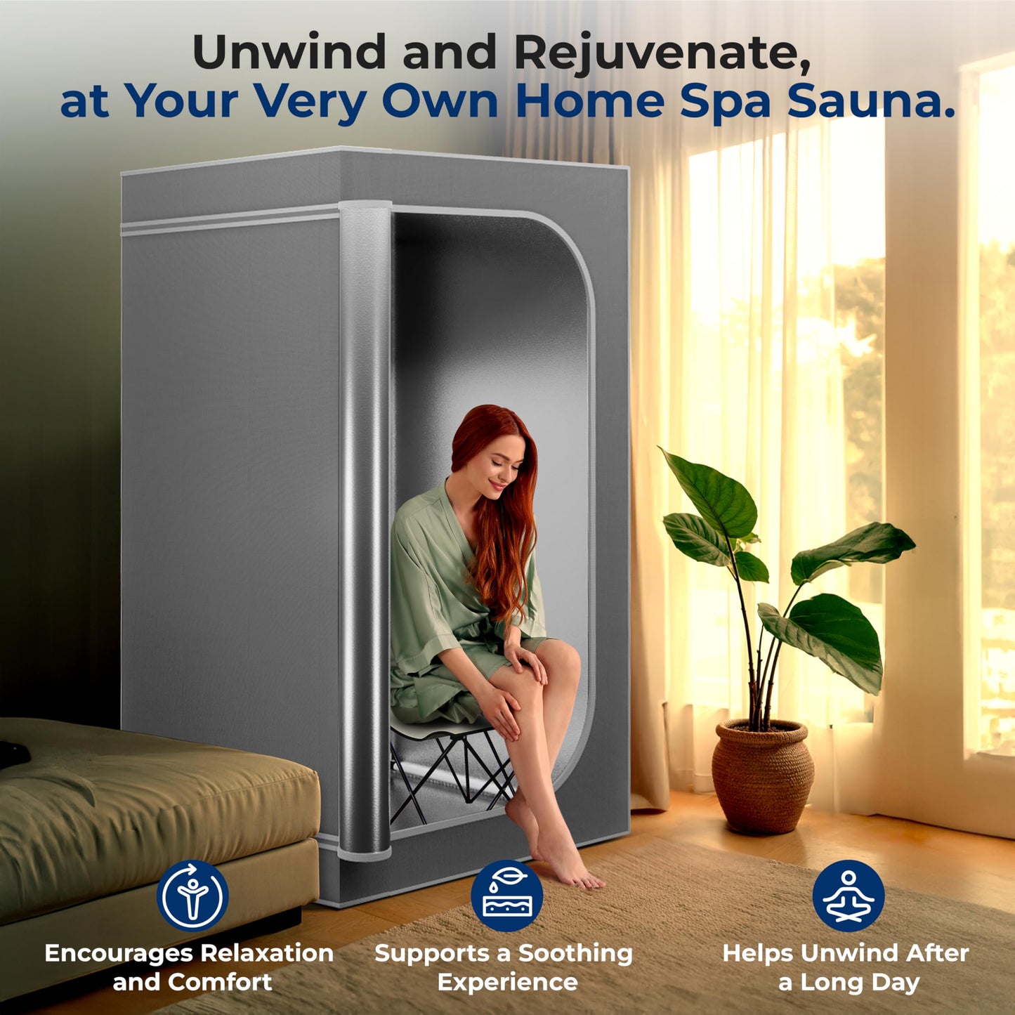 SereneLife Portable Full Size Home Spa| One Person Sauna | with Heating Foot Pad and Portable Chair (Steam Gray)