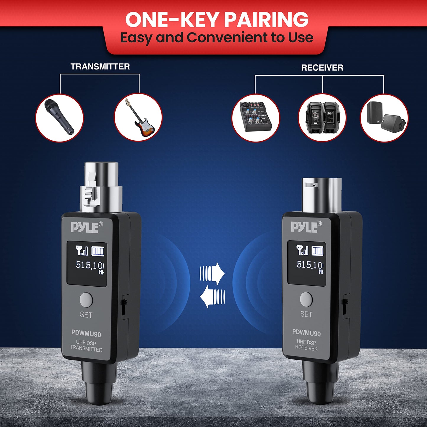 Pyle Multifunctional UHF Wireless XLR Adapter System,Transmitter And Receiver For Dynamic Microphones And Music Sources,48k Frequency Signal Transmission,USB Recharge Capable,90 Feet Range,Dark Gray