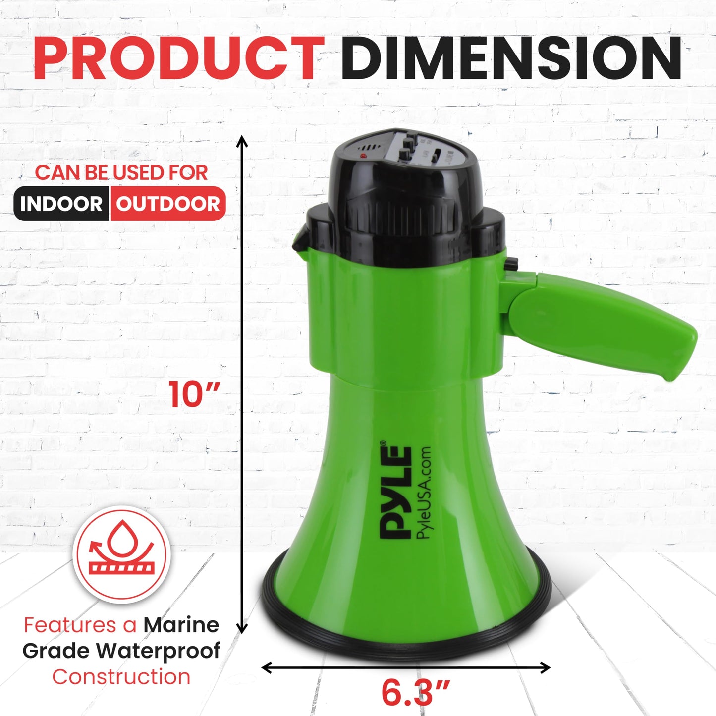 Pyle Compact Battery-Operated Megaphone with Siren - 30 Watt Power, Microphone, 2 Modes, PA Sound, Bullhorn, Foldable Handle for Cheerleading, Police Use (Green)