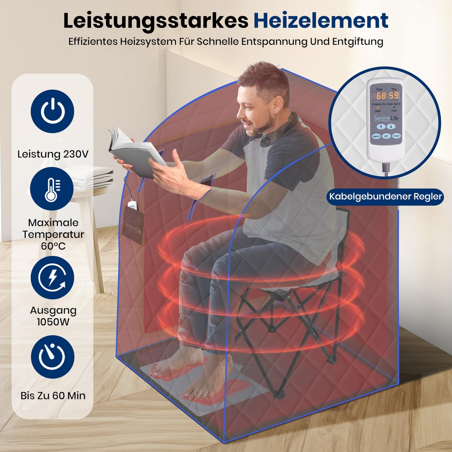 SereneLife Portable Sauna Box for Home, Infrared Sauna Tent with Heated Foot Pad and Folding Chair, Remote Control In-Home Spa, 38" x 32” - (Silver)