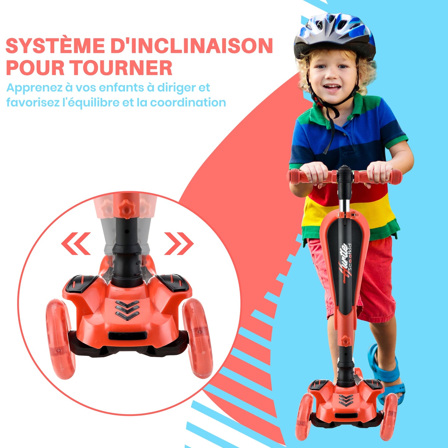 Hurtle 6 Wheeled Scooter for Kids - Stand & Cruise Child/Toddlers Toy Folding Kick Scooters w/Adjustable Height, Anti-Slip Deck, Flashing Wheel Lights, for Boys/Girls 2-12 Year Old - Hurtle