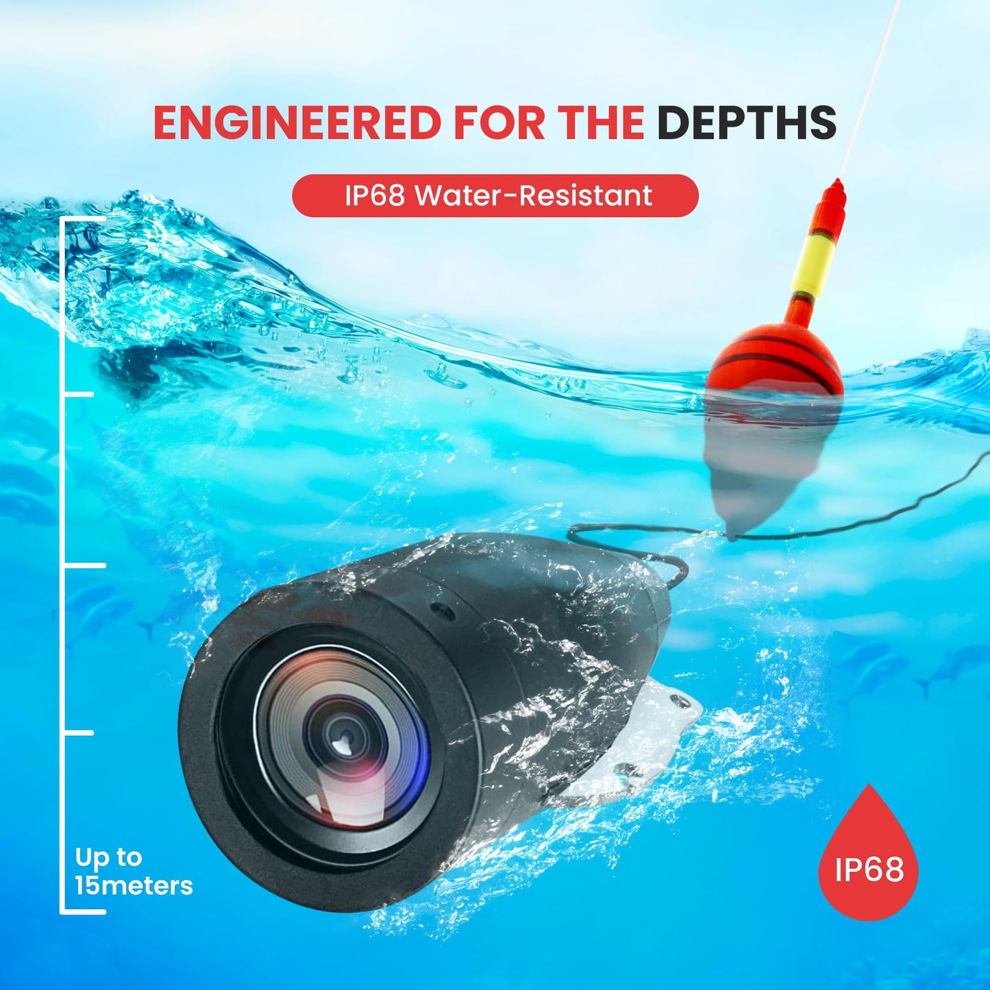 Pyle, Underwater Fishing Camera, LCD Monitor, Night Vision, 7-inch TFT, IP68 Water Resistant, Infrared LED, Removable Sun-Visor, 12V Li-ion Battery, 4500 mAh, Waterproof Suitcase, 50m Cable