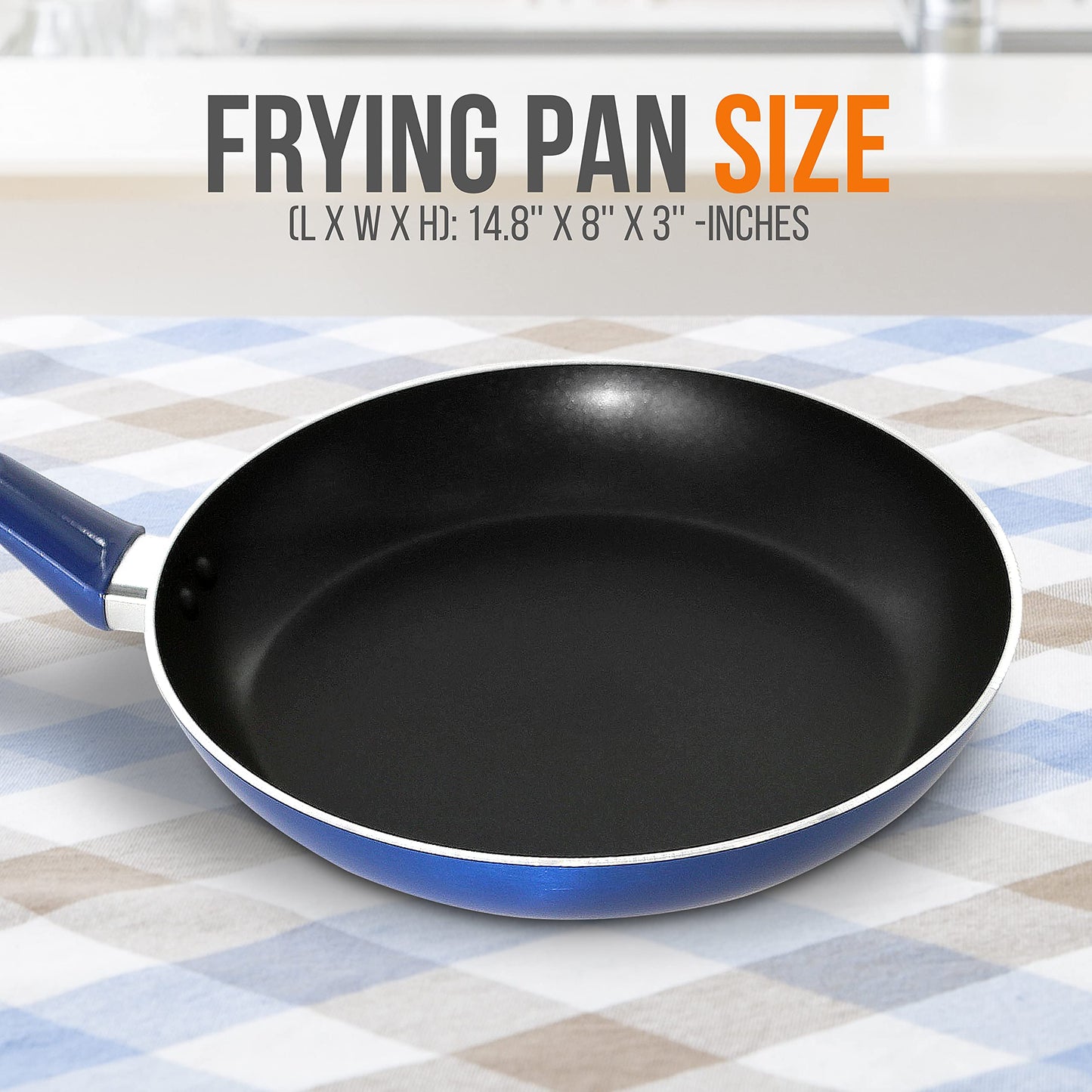 NutriChef 8'' Medium Open Fry Pan-Non-Stick High-Qualified Kitchen Cookware with Black Inside and Blue Outside(Works with Model: NCCWA13BU)