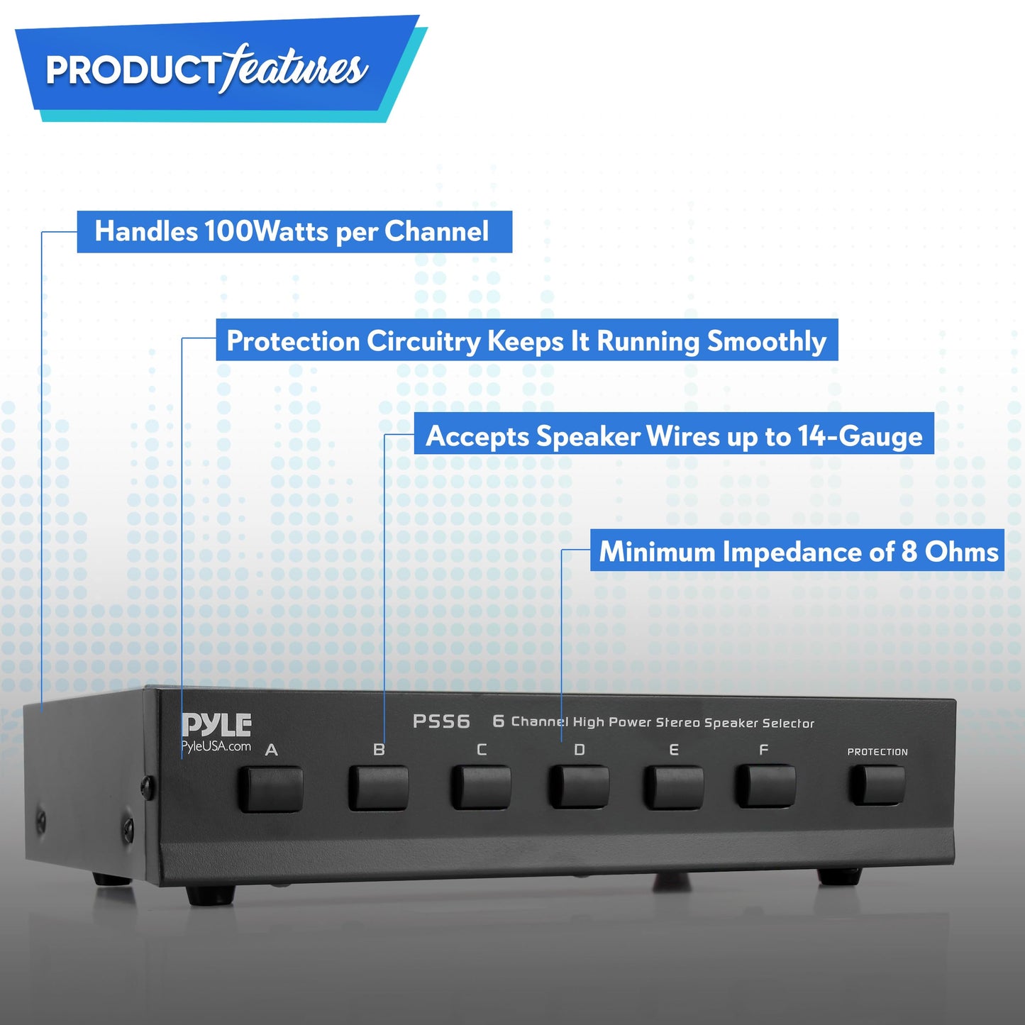 Pyle Home Premium New and Improved 6 Zone Channel Speaker Switch Selector Switch Box Hub Distribution Box for Multi-Channel High Powered Stereo Amplifier A,B,C,D Switches, 6 Pairs Of speakers - PSS6