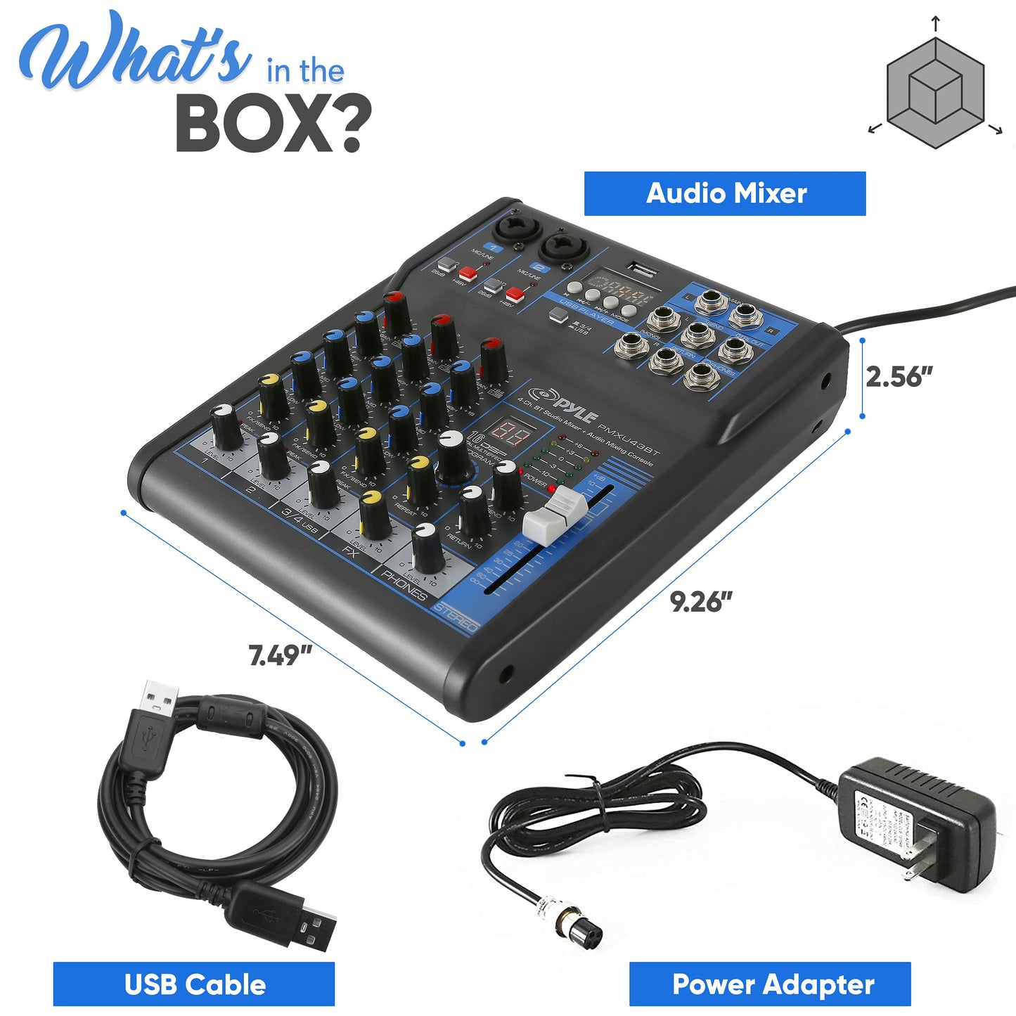 Pyle Professional Audio Mixer Sound Board Console System - Interface 4 Channel Digital USB Bluetooth MP3 Computer Input 48V Phantom Power Stereo DJ Studio Streaming FX 16-Bit DSP processor - PMXU43BT