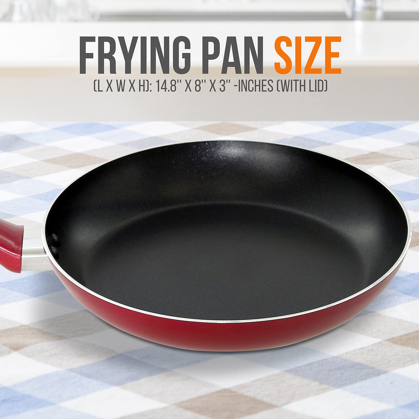 NutriChef 8'' Medium Open Fry Pan - Non-Stick High-Qualified Kitchen Cookware with Black Inside and Red Outside (Works with Model: NCCWA13RD)
