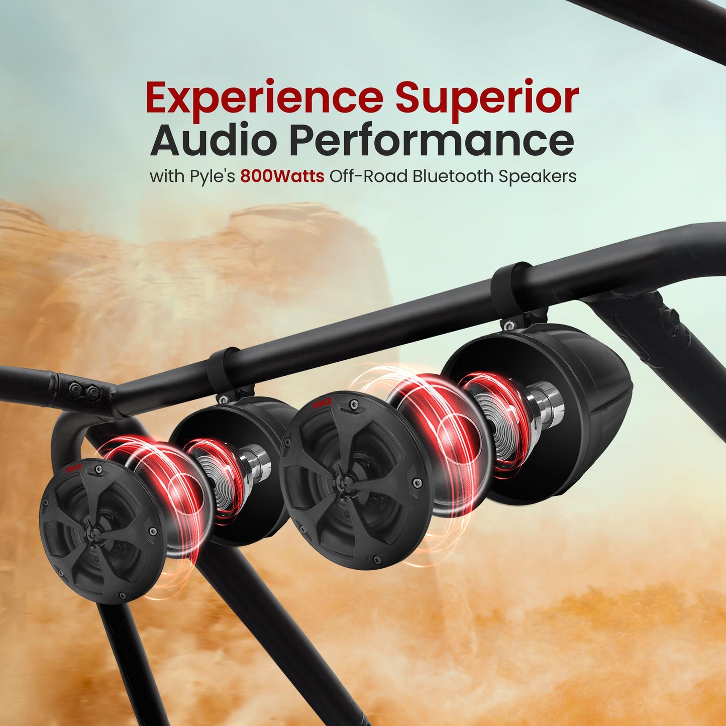 Pyle 4" Off-Road Bluetooth Waterproof Speakers -800W Peak Power Amplified Speaker System for ATV / UTV, Golf Cart, Boat, Aux Input Jack, For use w/all 12V Vehicles - PLUTV43BTA, Black