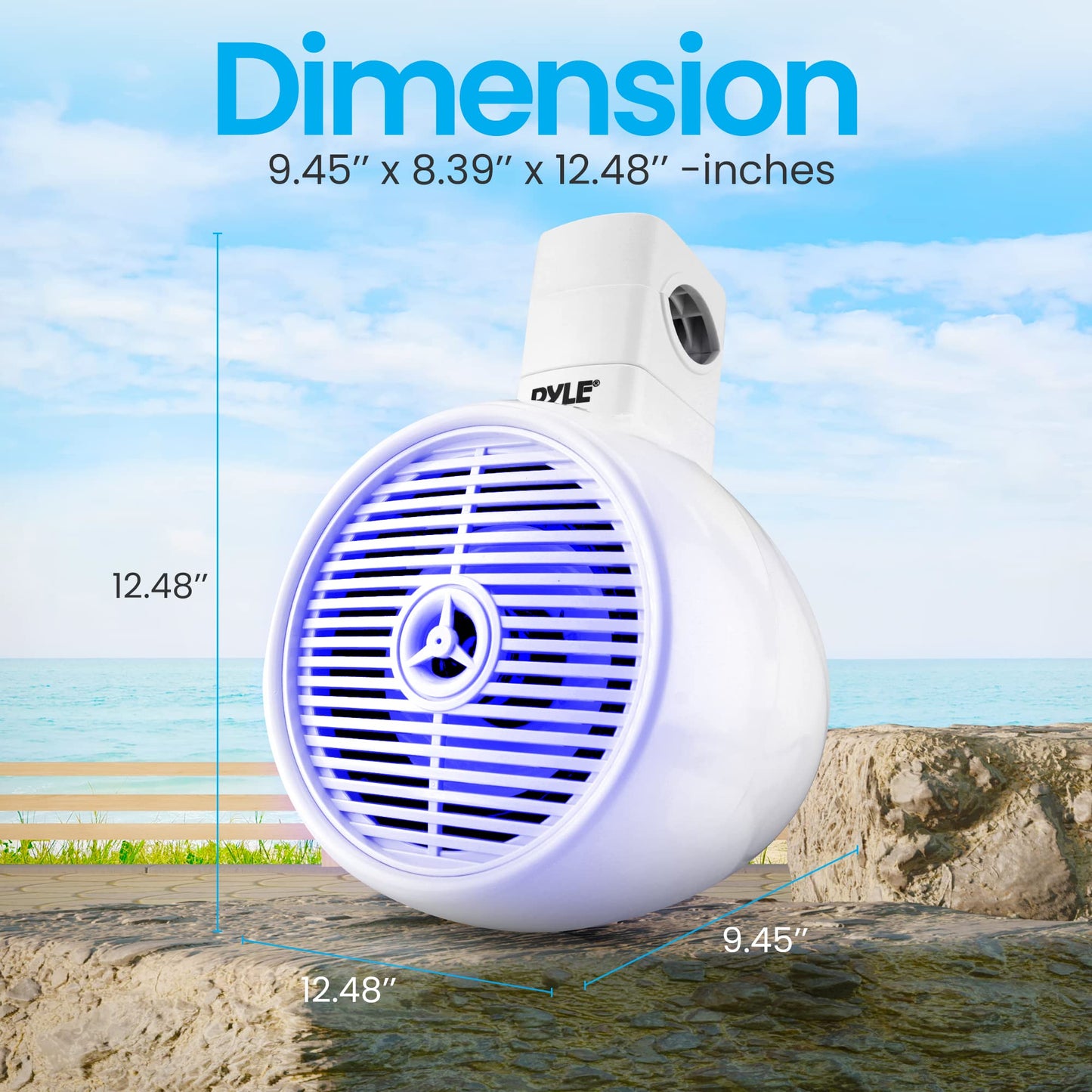 Pyle Bluetooth Waterproof Off-Road Speakers - 6.5” 200W 2-Way Marine Wakeboard Tower Sound System w/ LED Light, Full Range Outdoor Stereo Speaker for Car ATV UTV, Jeep, Boat, Includes Brackets (White)