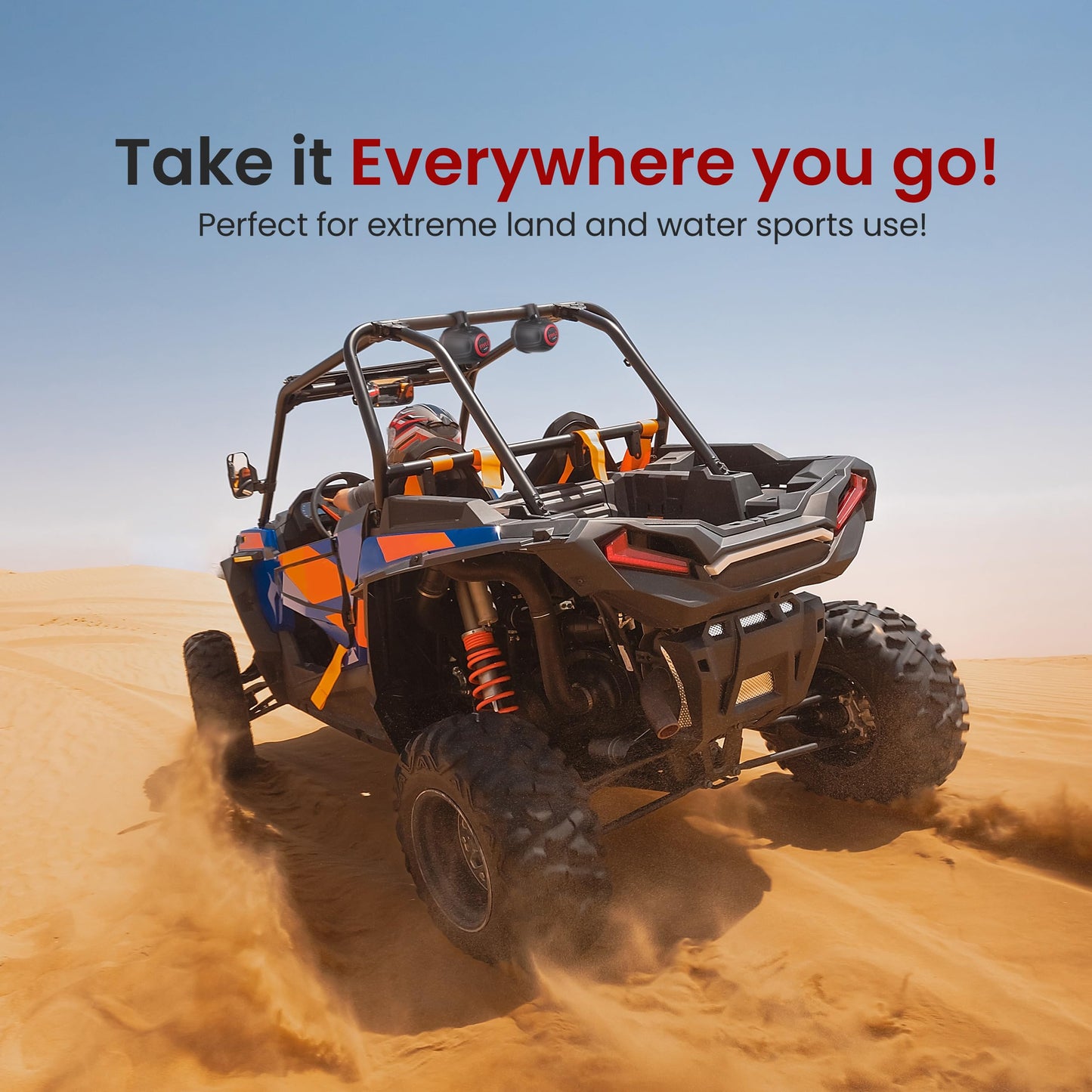 Pyle Marine-Grade Powersports Active Speaker System - 1200w Peak Power, Bluetooth 5.0 Waterproof UTV ATV 6.5" Speaker with Integrated Amplifier, Universal Roll Bar Mount for Jeep 4x4 (Pair)