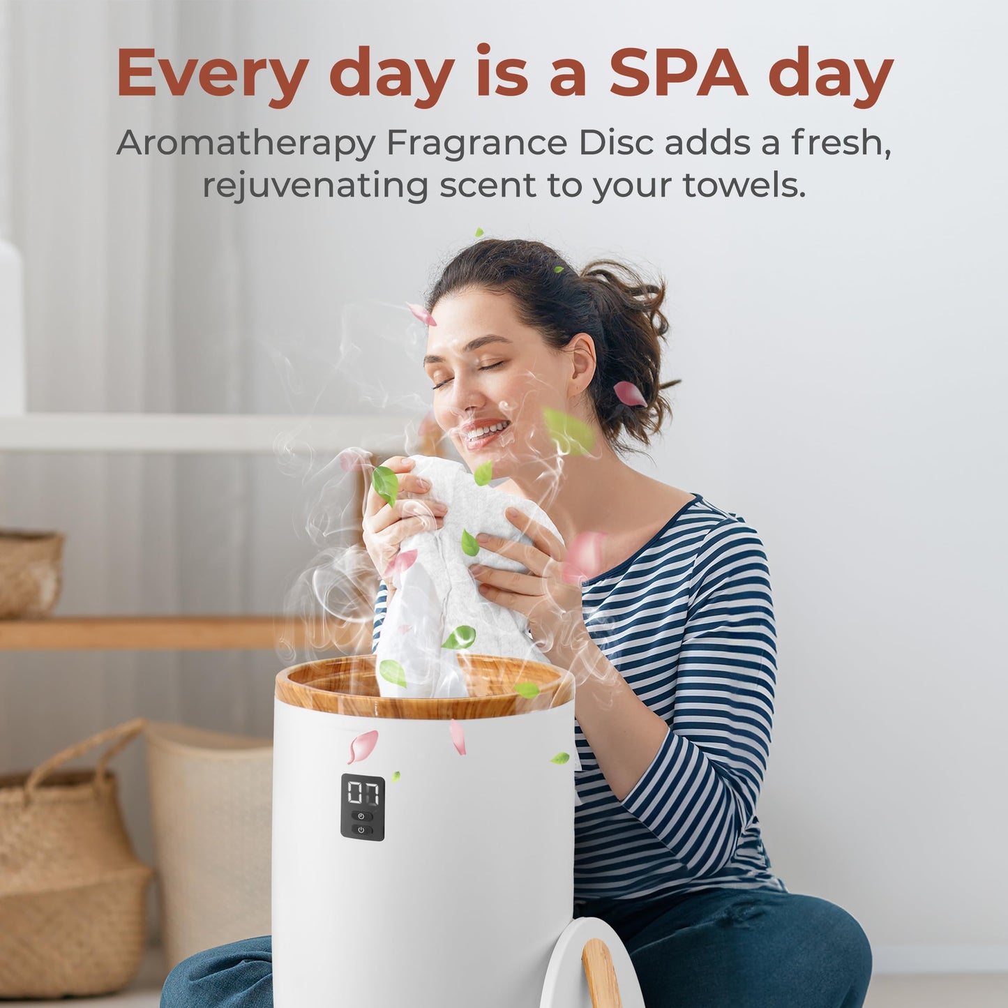 SereneLife Towel Warmers Bucket, with Customized Fragrance for Spa and Bathroom, Luxury Towel Heater Gifts for Him & Her, Auto Shut off, Fits 2 large Towels, Blankets, Bathrobes, PJ's (Bamboo)