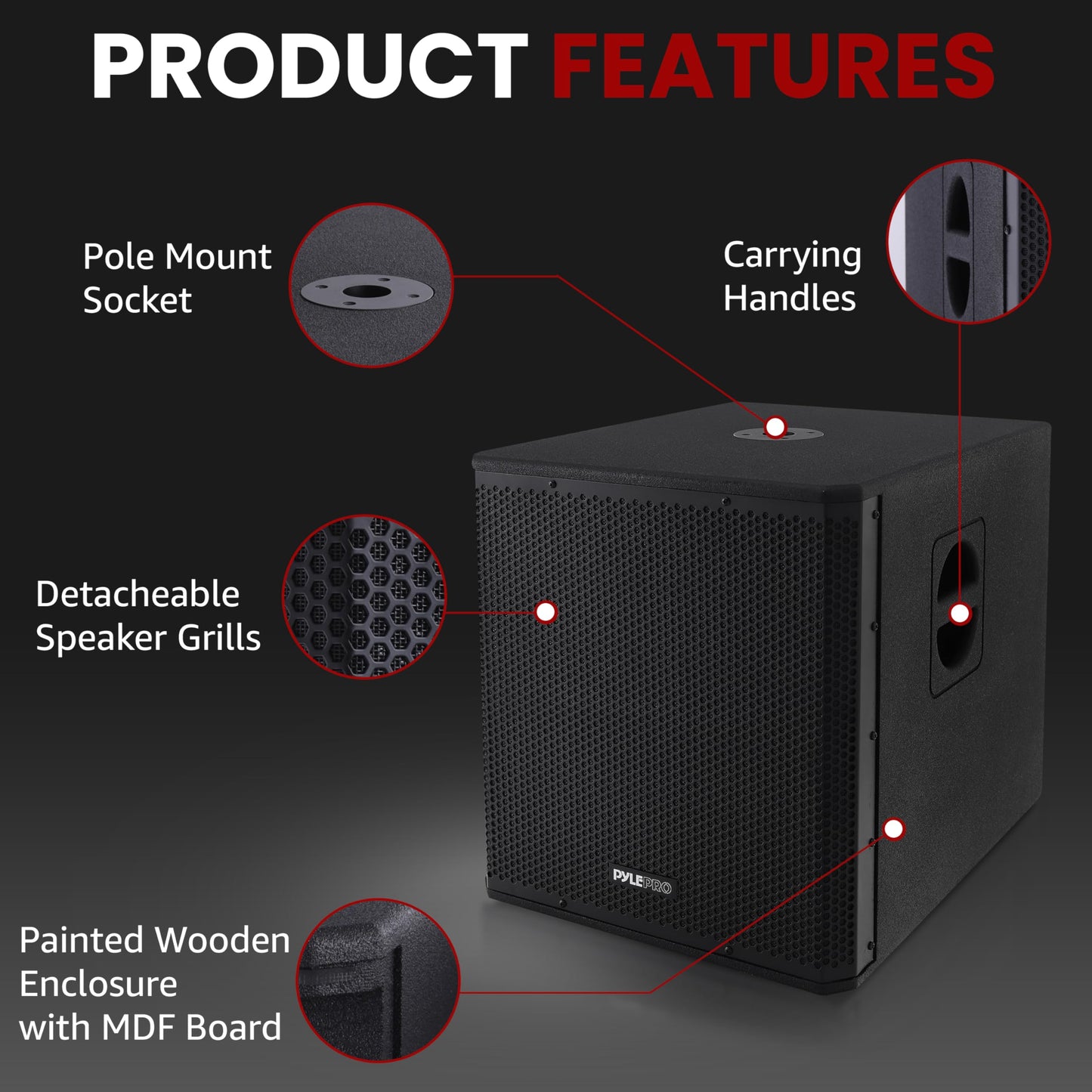 Pyle 3000 Watts Box Subwoofer Speaker - Active Powered 18” inch Woofer, Loud Bass, with DSP Digital Signal Processor for Home Theater System, Pro DJ Sound, Pole Mount Socket and Carrying Handles